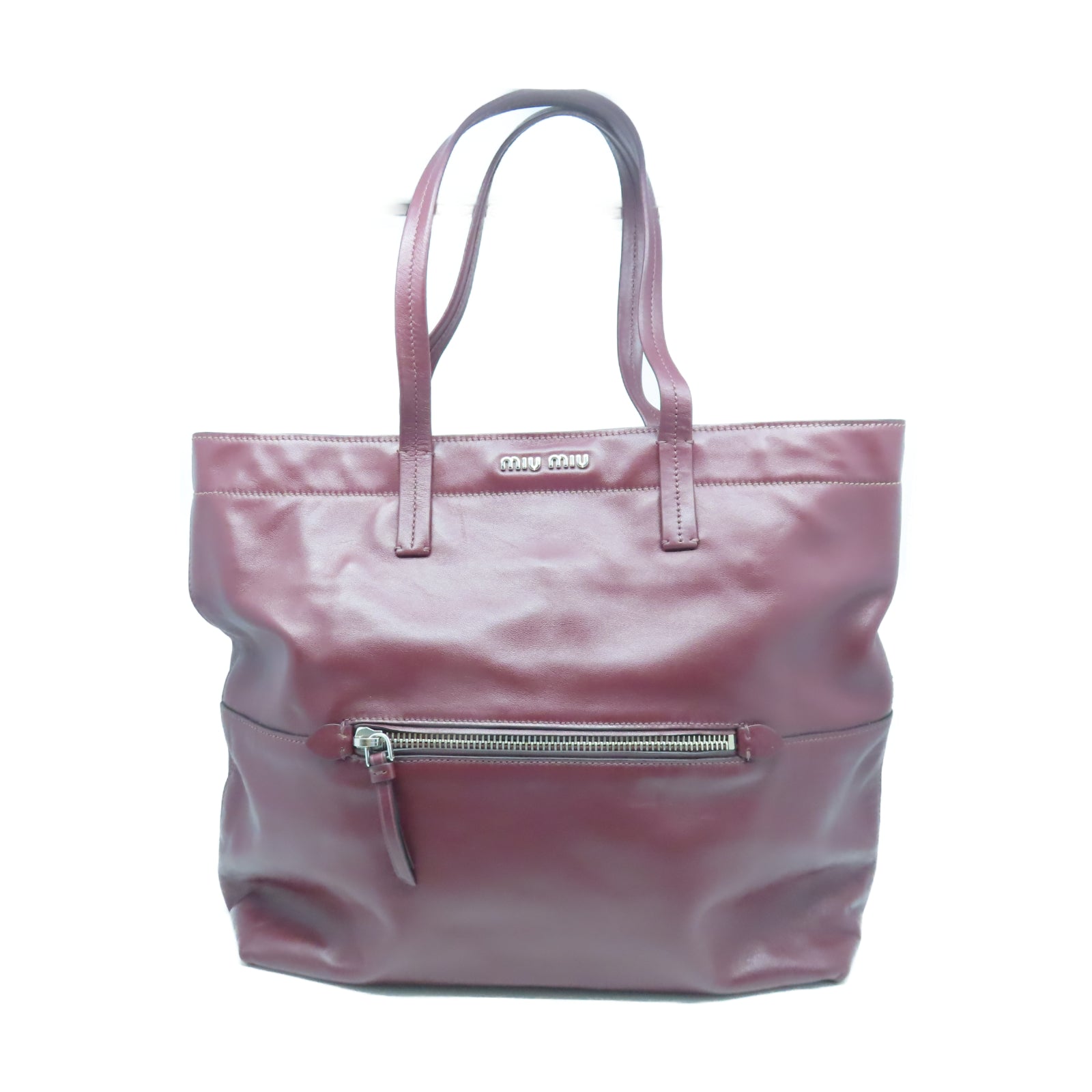 Miu Miu 【清倉大減價】羊皮皮革Tote Bag銀扣手挽袋紅色