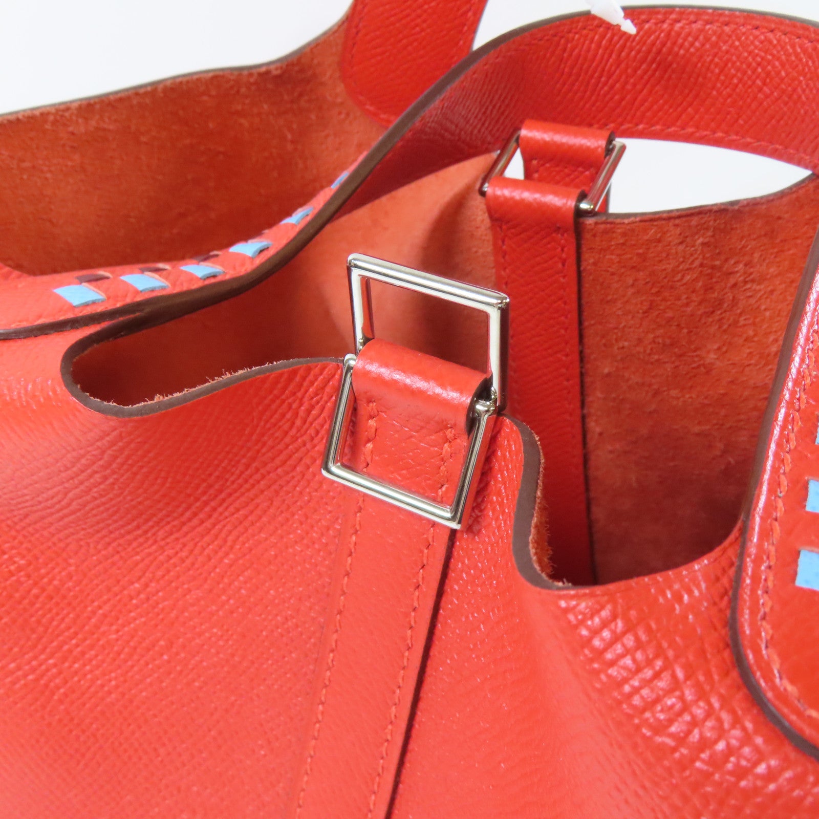 HERMES Epsom皮革Picotin PM Bucket Tote Bag銀扣手挽袋紅色