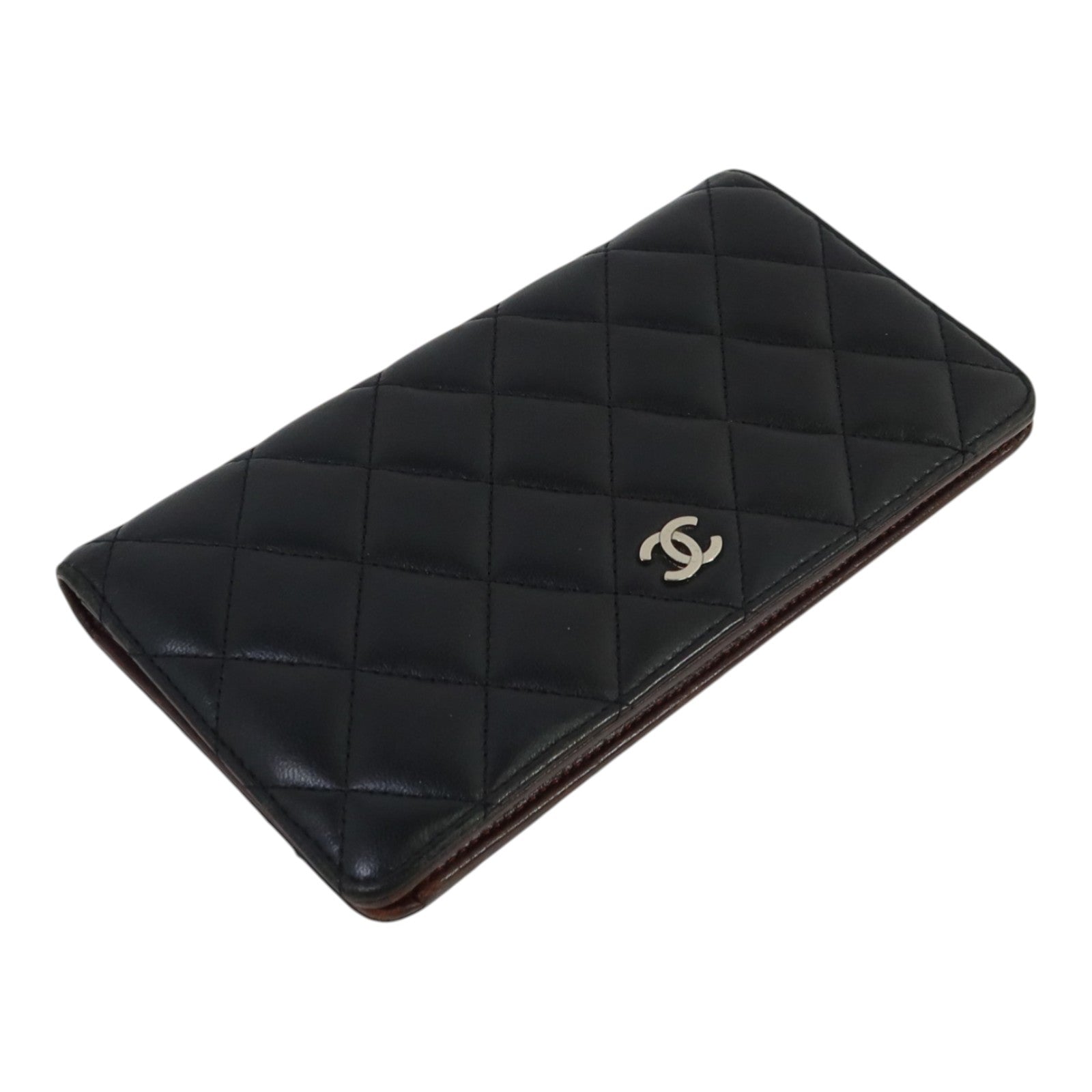 CHANEL 羊皮皮革Long Wallet銀扣長錢包