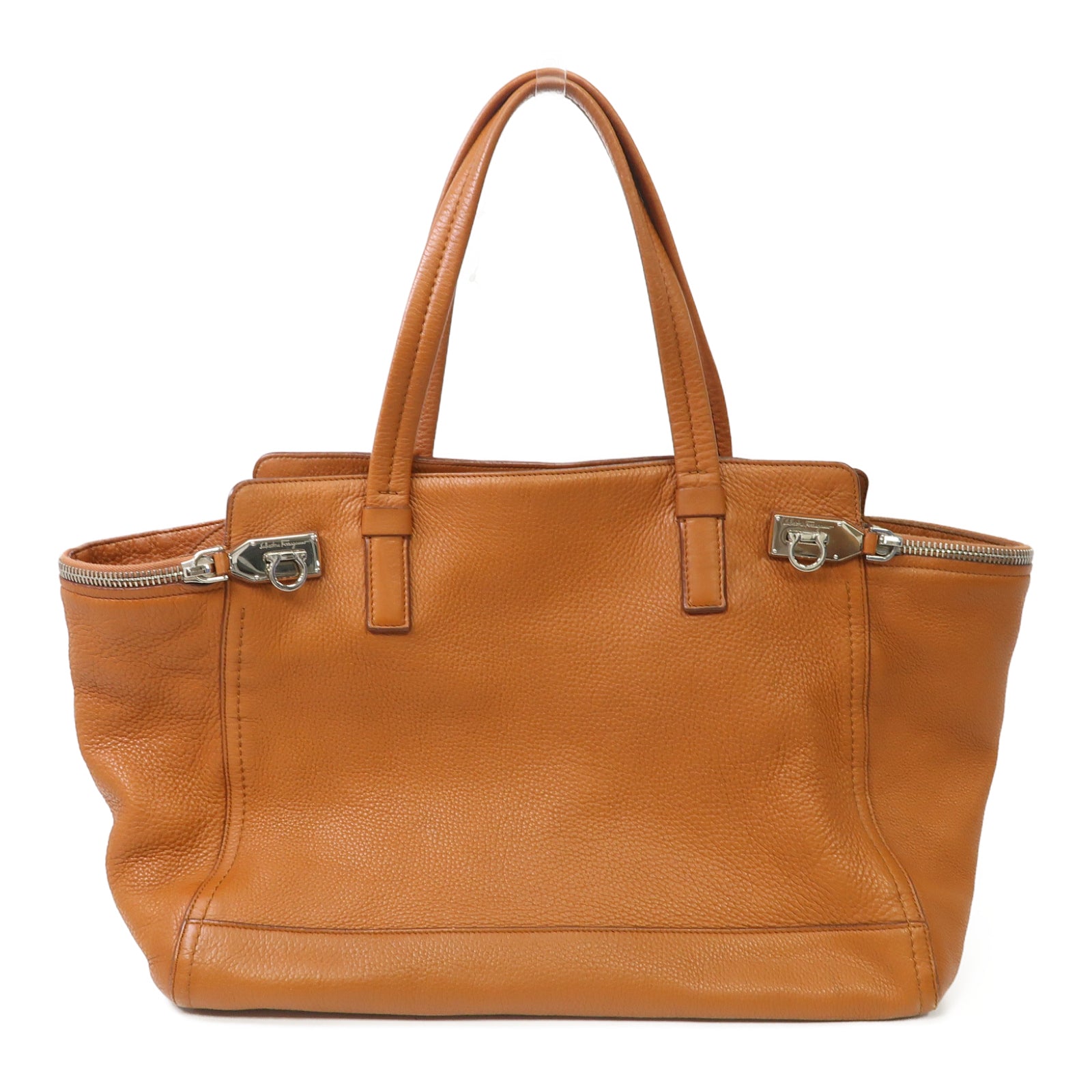 Salvatore Ferragamo 牛皮皮革Tote Bag銀扣手挽袋啡色