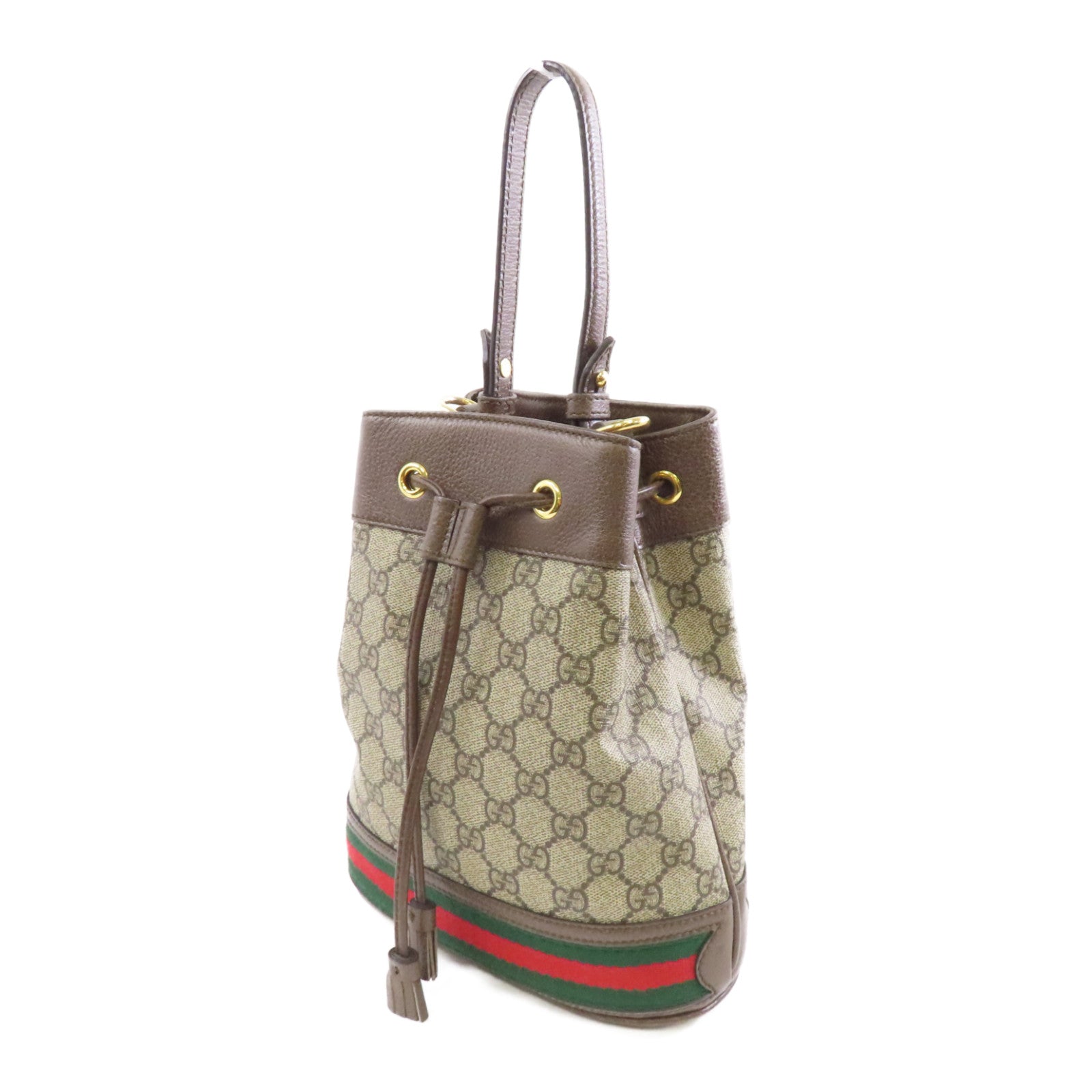 GUCCI 塗層帆布/皮革GG Ophidia Bucket Bag金扣手挽肩背兩用袋啡色