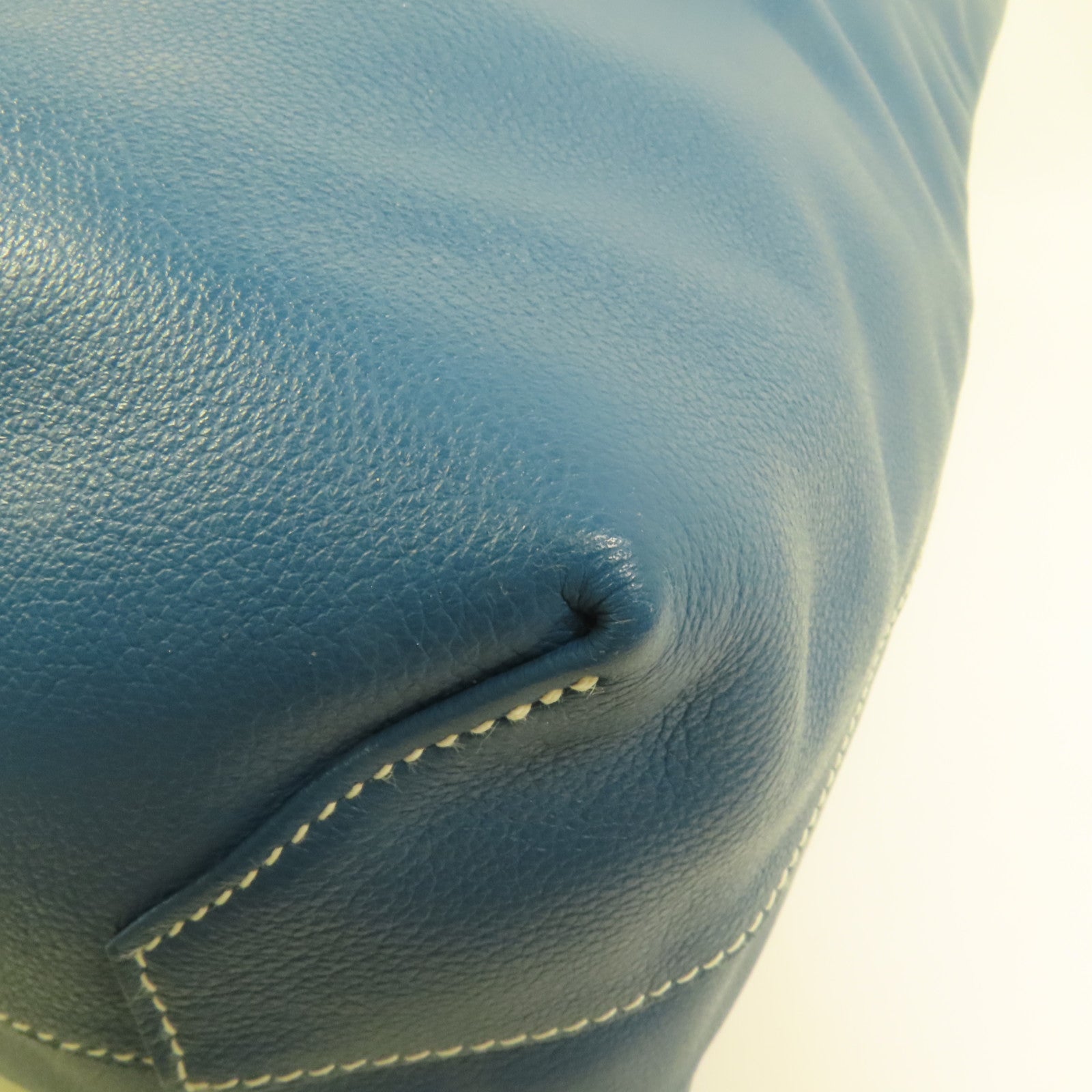 HERMES Clemence皮革Double Sens 45手挽袋Etain/Bleu Izmir