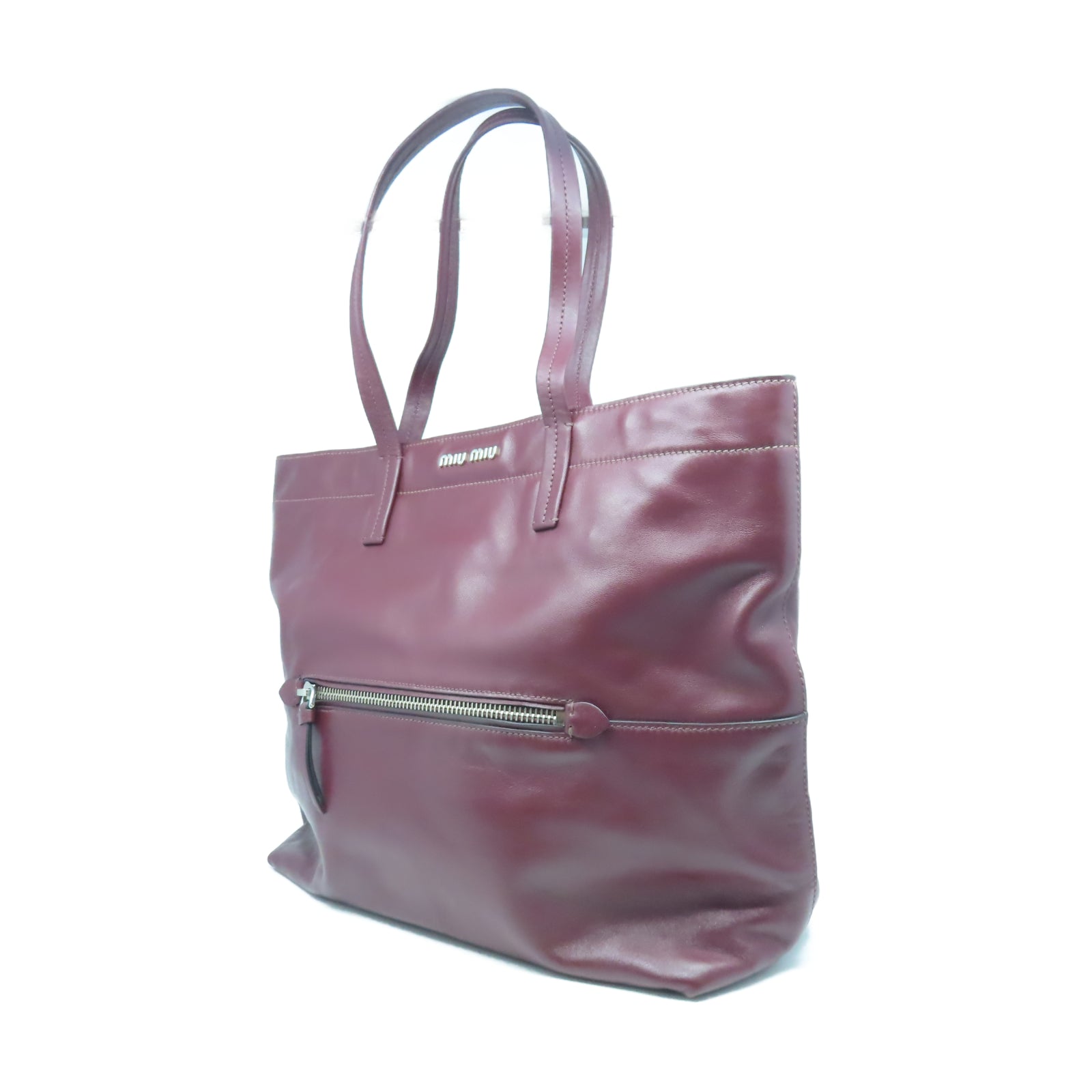 Miu Miu 【清倉大減價】羊皮皮革Tote Bag銀扣手挽袋紅色