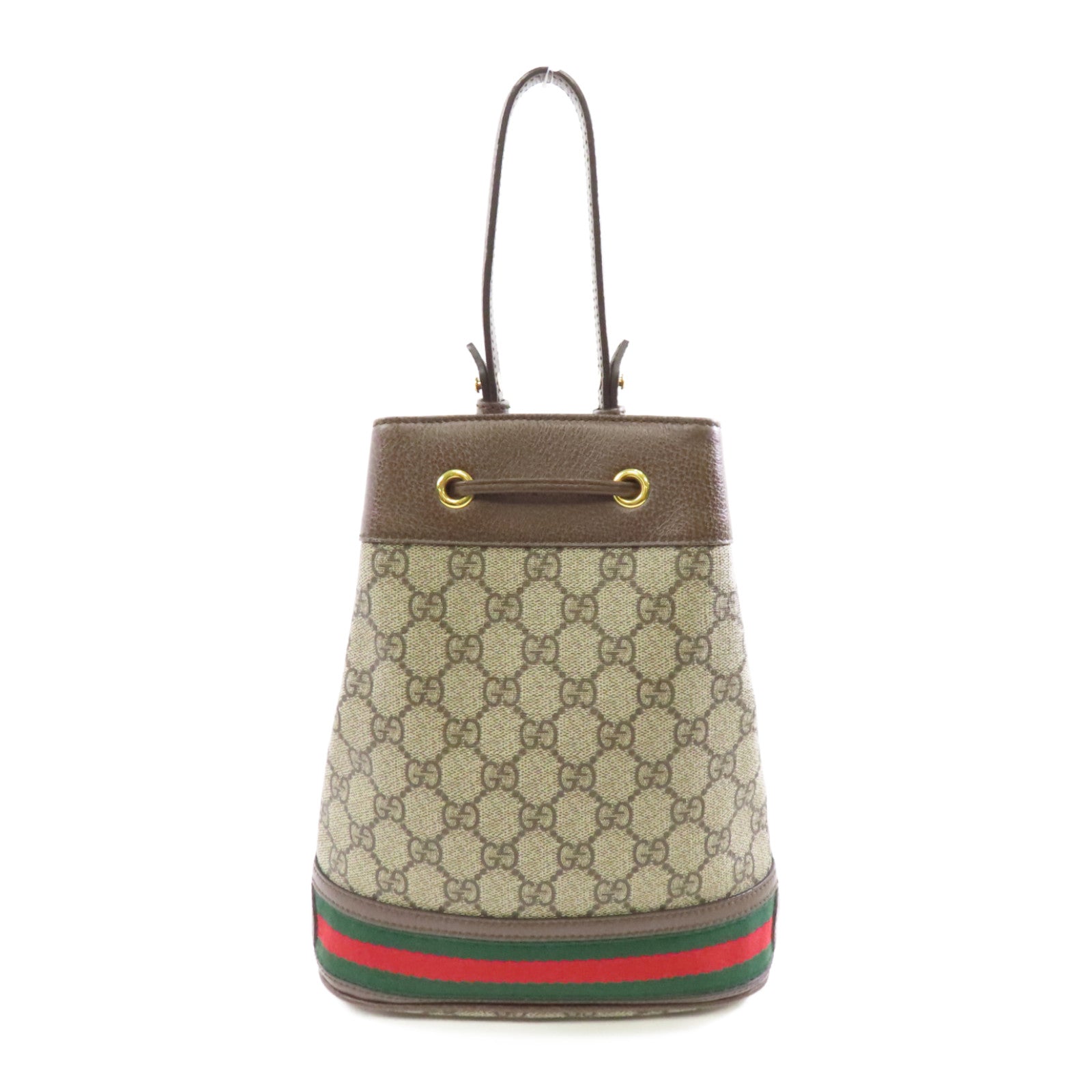 GUCCI 塗層帆布/皮革GG Ophidia Bucket Bag金扣手挽肩背兩用袋啡色