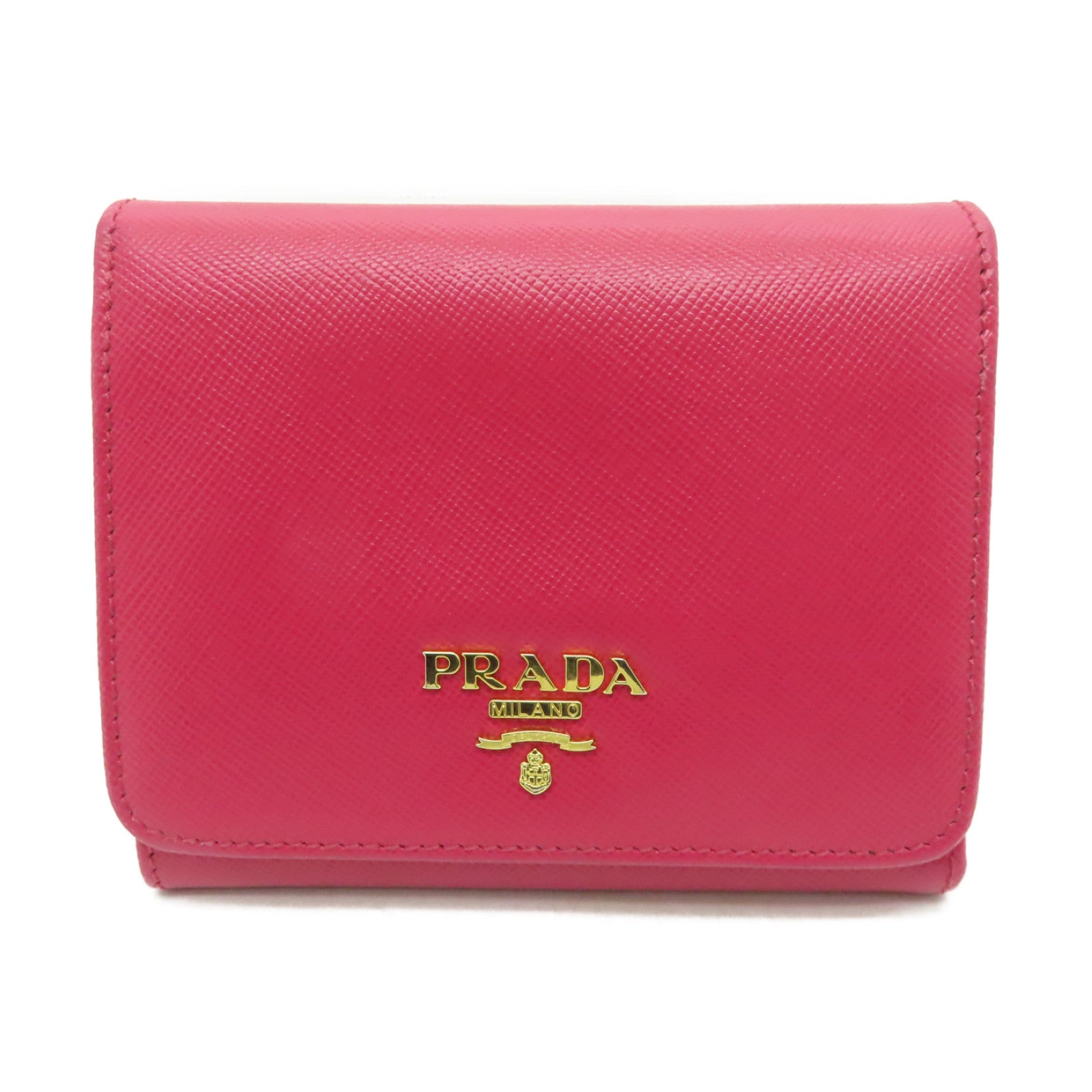 PRADA 【清倉大減價】牛皮皮革Wallet金扣錢包粉紅色