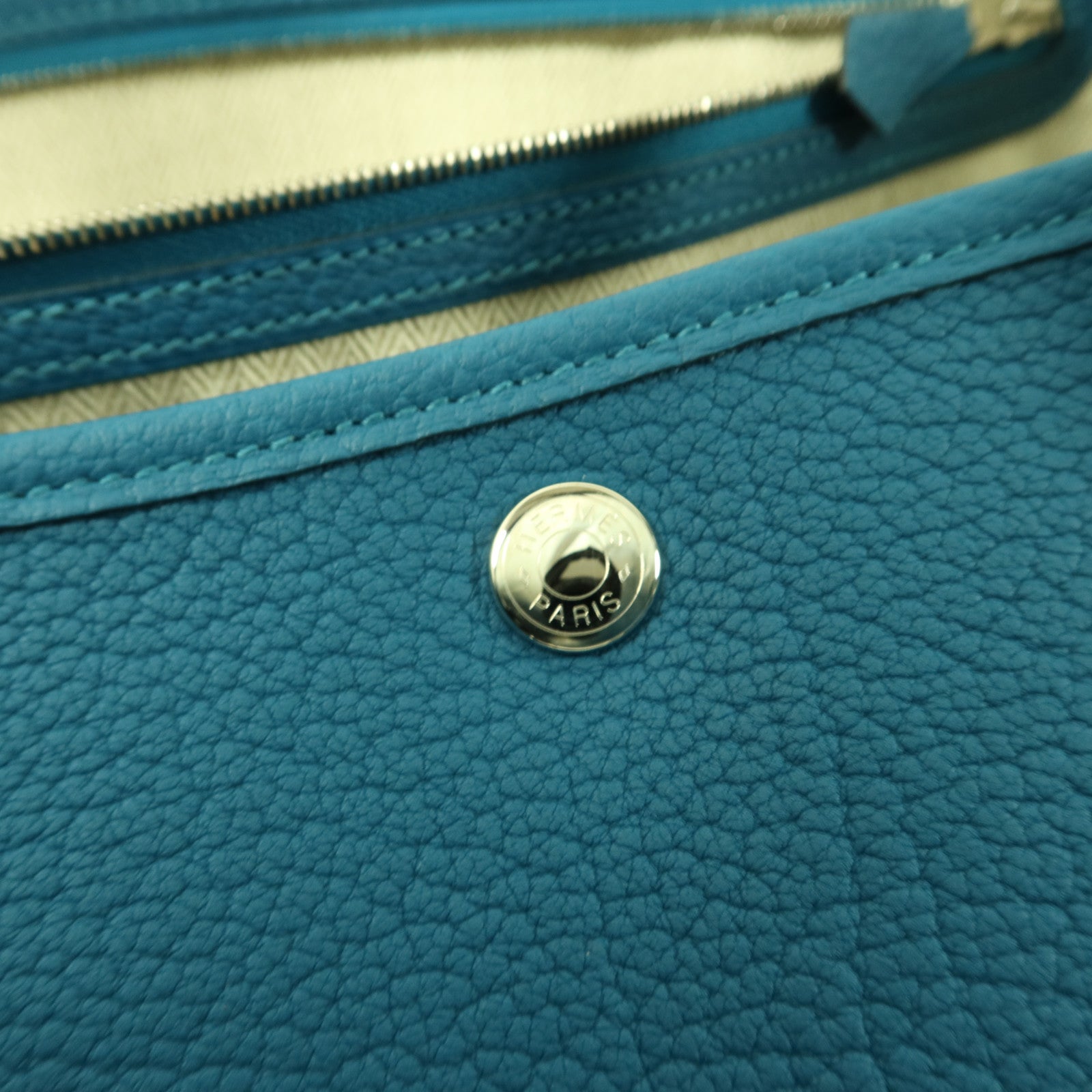 HERMES Negonda皮革Garden Party PM銀扣手挽袋Bleu Izmir