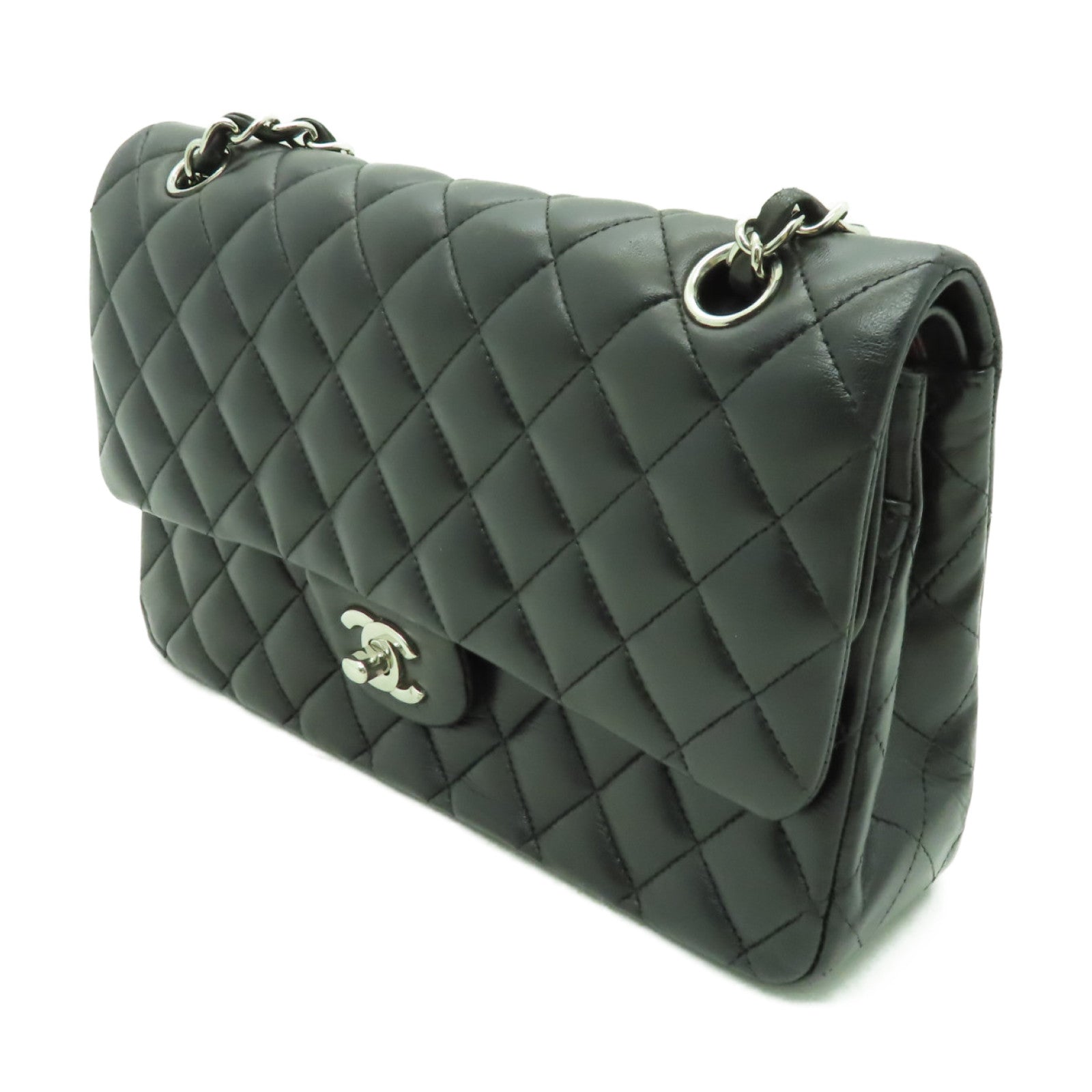 CHANEL **【清倉大減價】菱格羊皮皮革Classic 25銀扣鏈帶肩背袋黒色