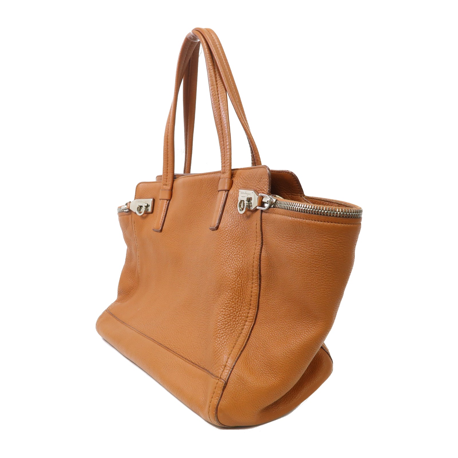 Salvatore Ferragamo 牛皮皮革Tote Bag銀扣手挽袋啡色