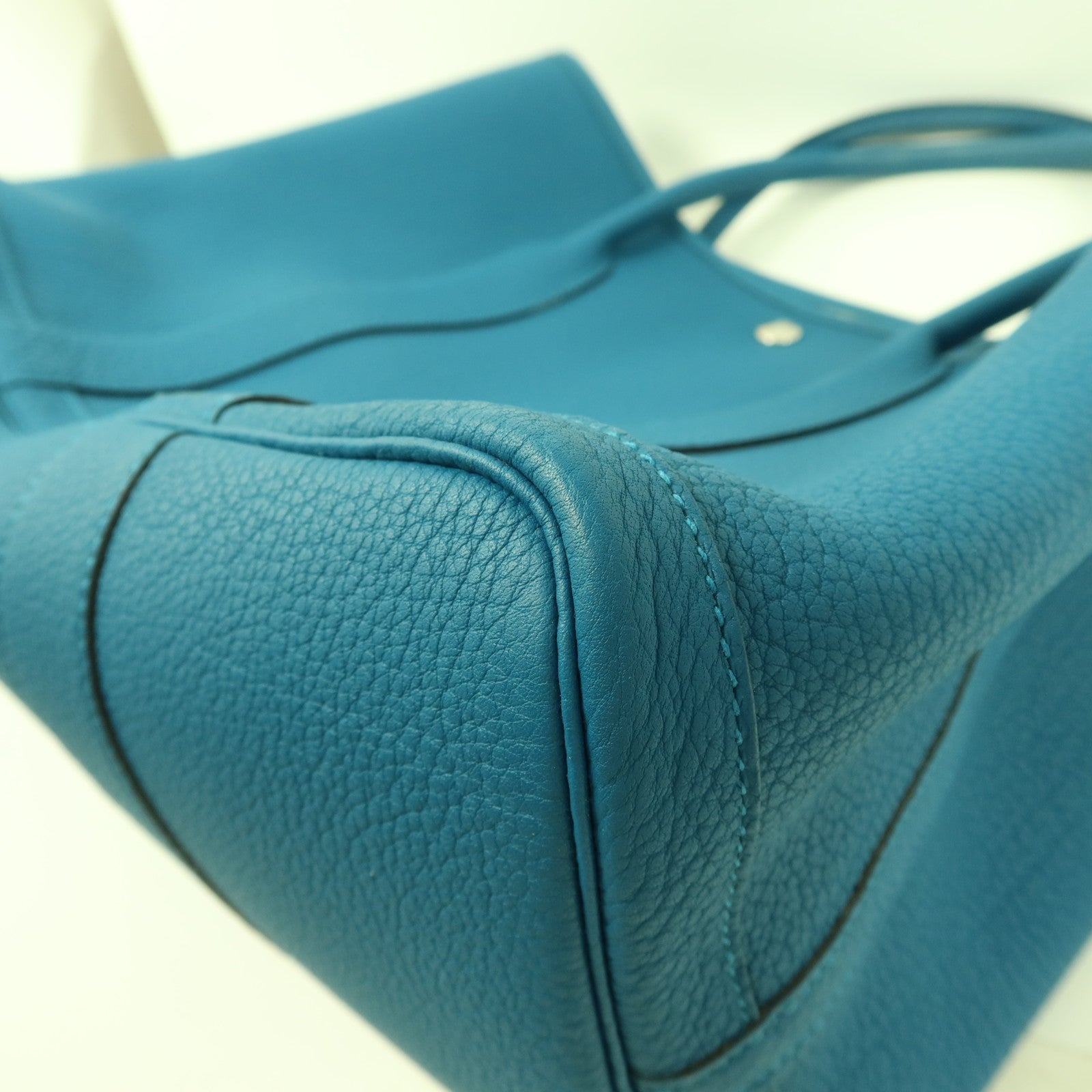 HERMES Negonda皮革Garden Party PM銀扣手挽袋Bleu Izmir