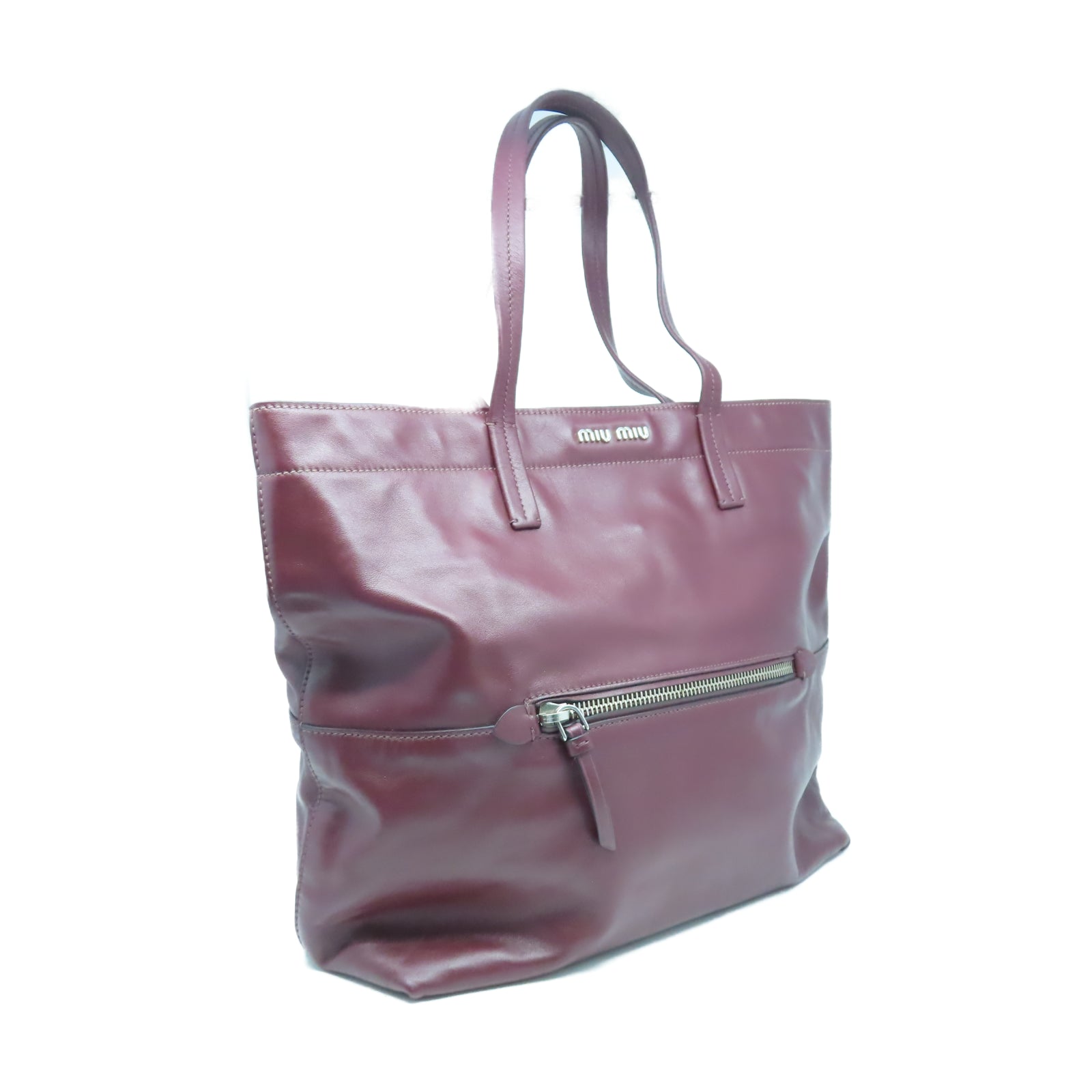 Miu Miu 【清倉大減價】羊皮皮革Tote Bag銀扣手挽袋紅色