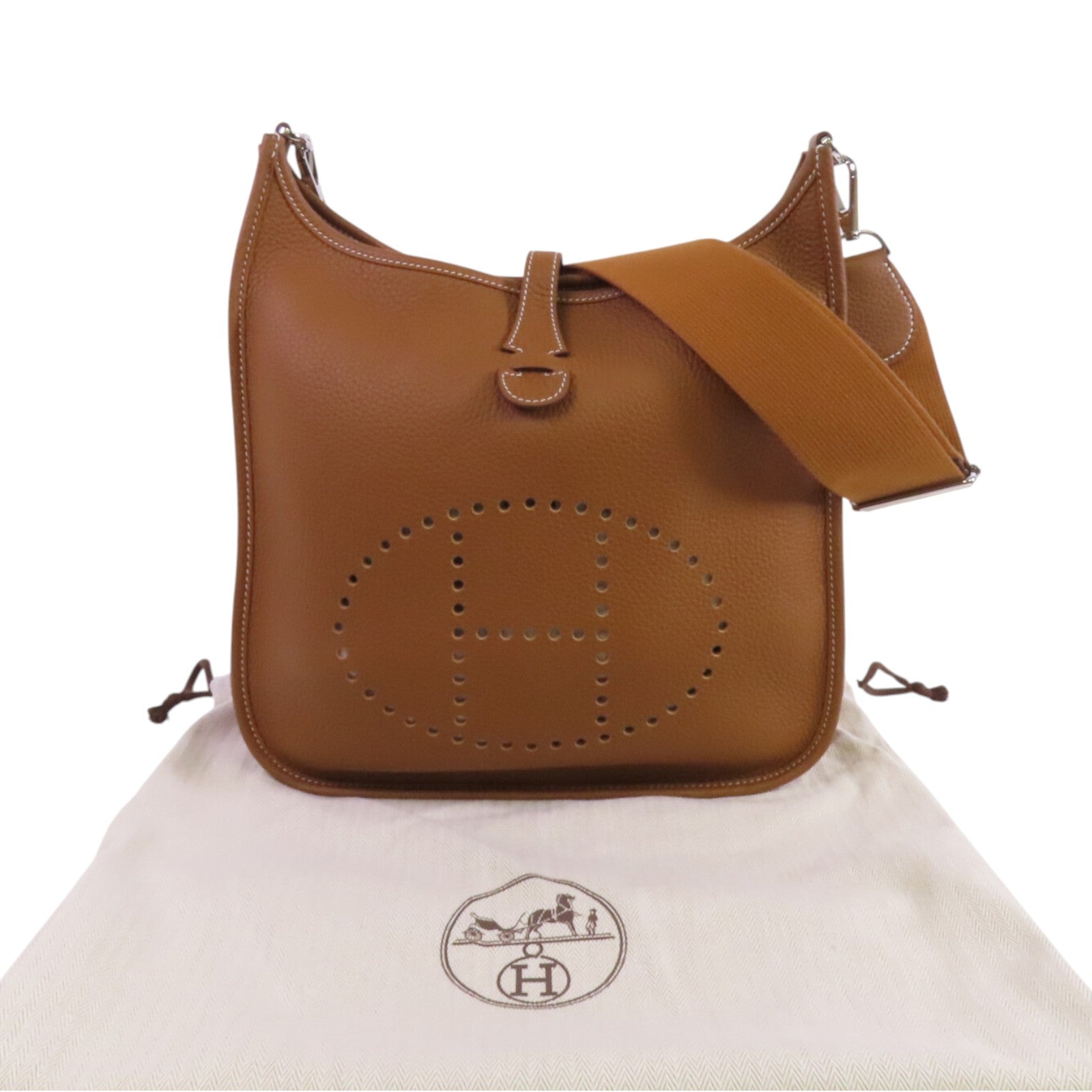 HERMES Clemence皮革Evelyne PM銀扣肩背袋