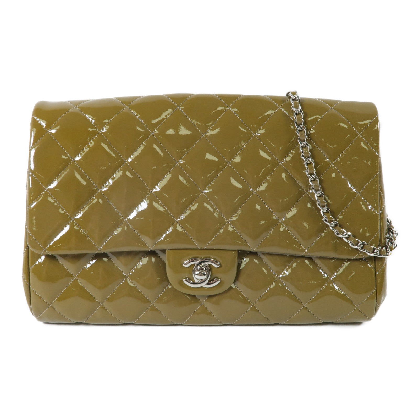 CHANEL 漆皮皮革Shoulder Bag銀扣鏈帶肩背袋