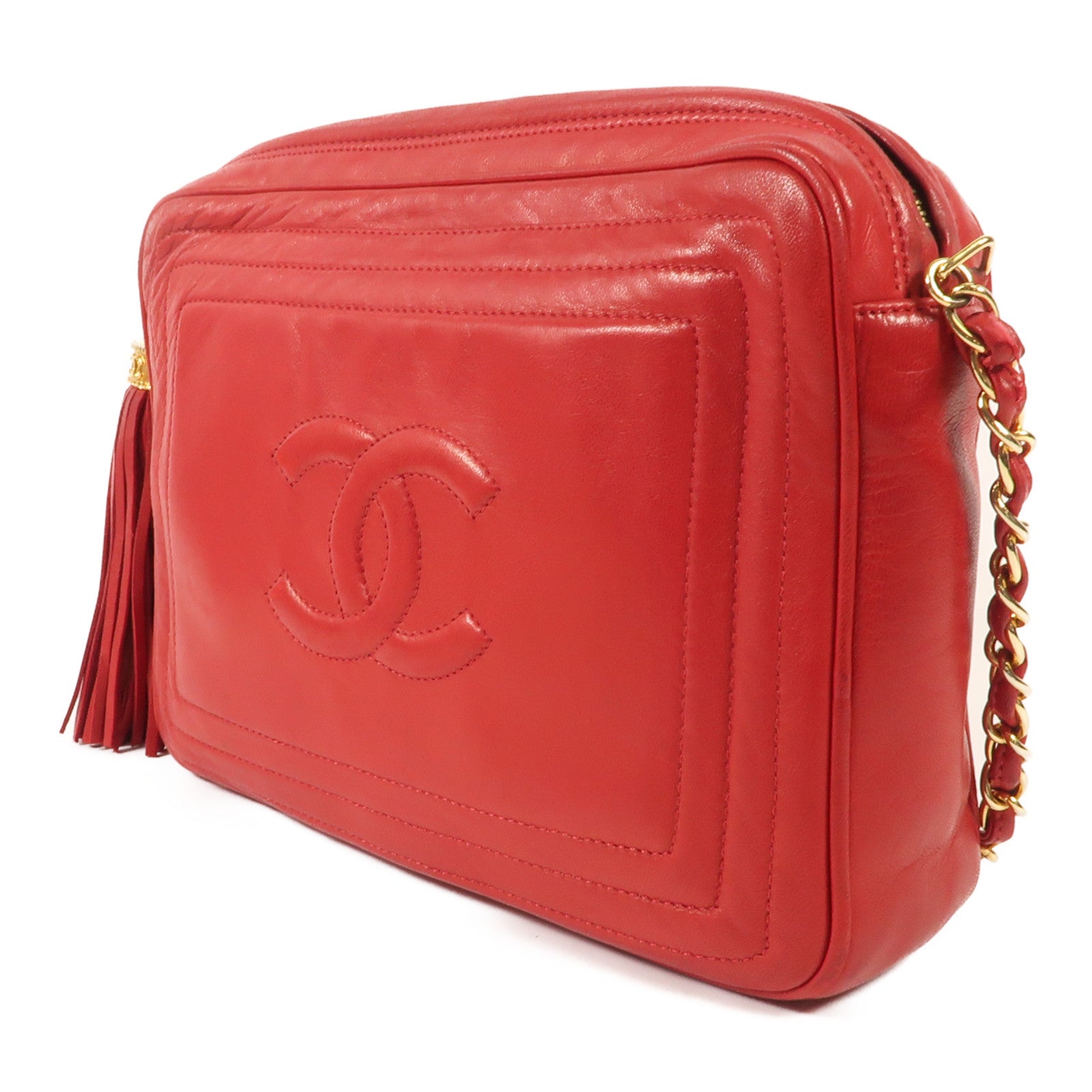 CHANEL 羊皮皮革Chain Shoulder金扣鏈帶肩背袋