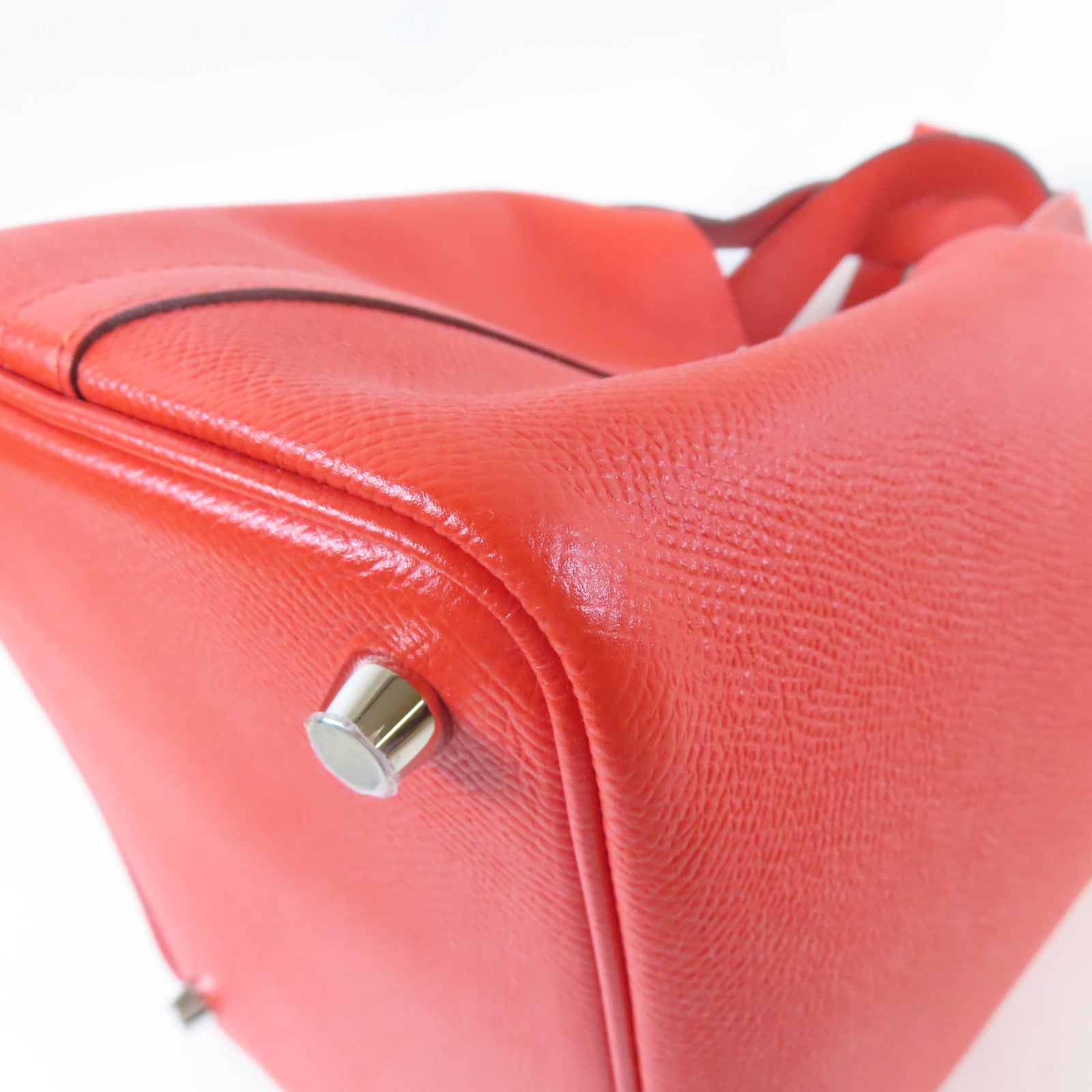 HERMES Epsom皮革Picotin PM Bucket Tote Bag銀扣手挽袋紅色