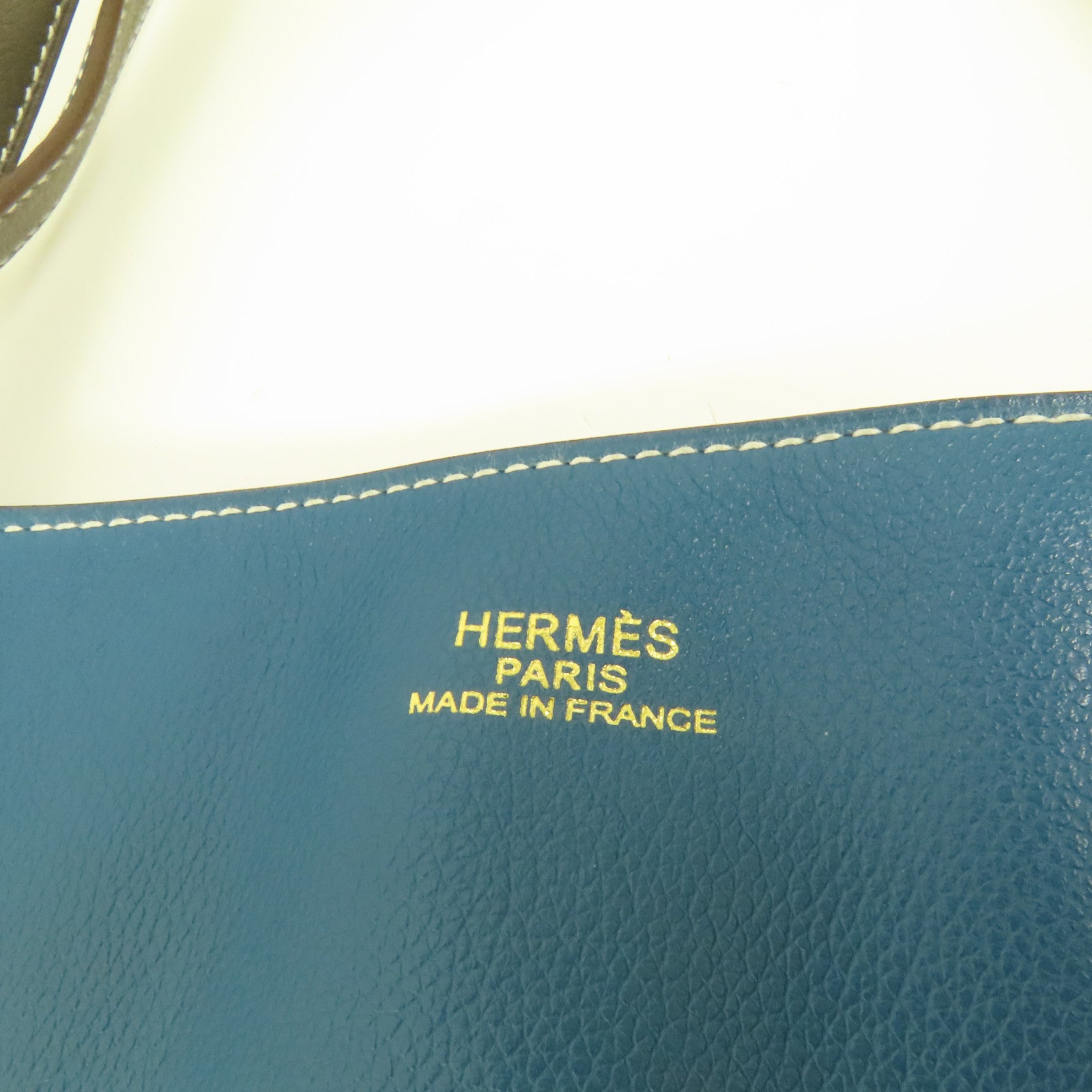 HERMES Clemence皮革Double Sens 45手挽袋Etain/Bleu Izmir