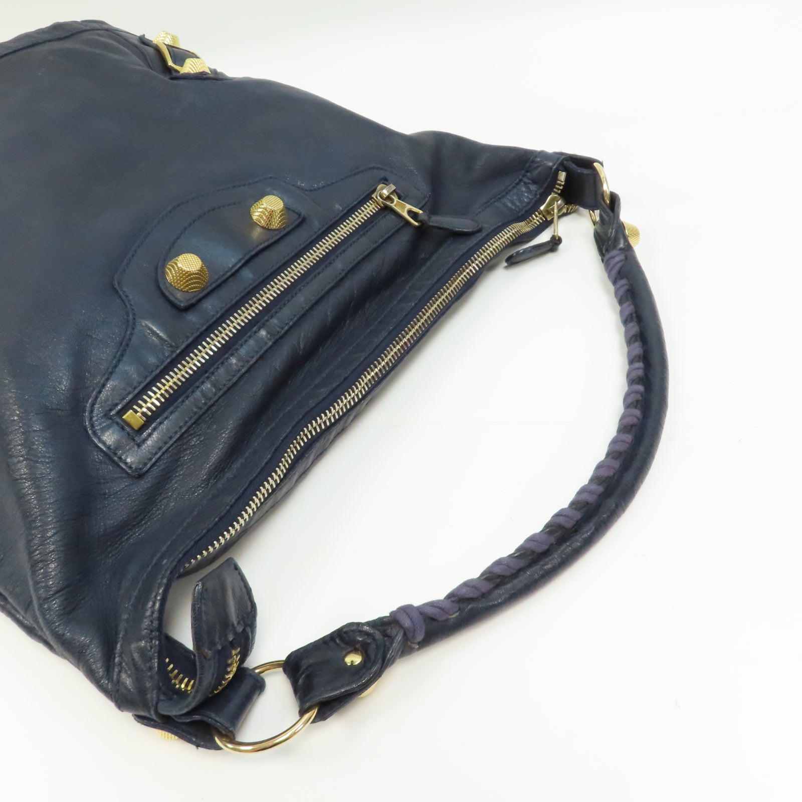 BALENCIAGA 牛皮皮革Gaint Day金扣肩背袋藍色