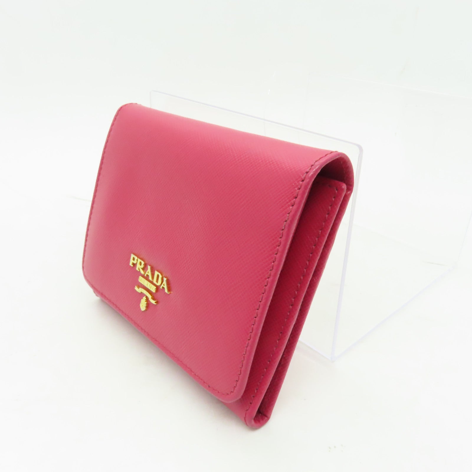 PRADA 【清倉大減價】牛皮皮革Wallet金扣錢包粉紅色