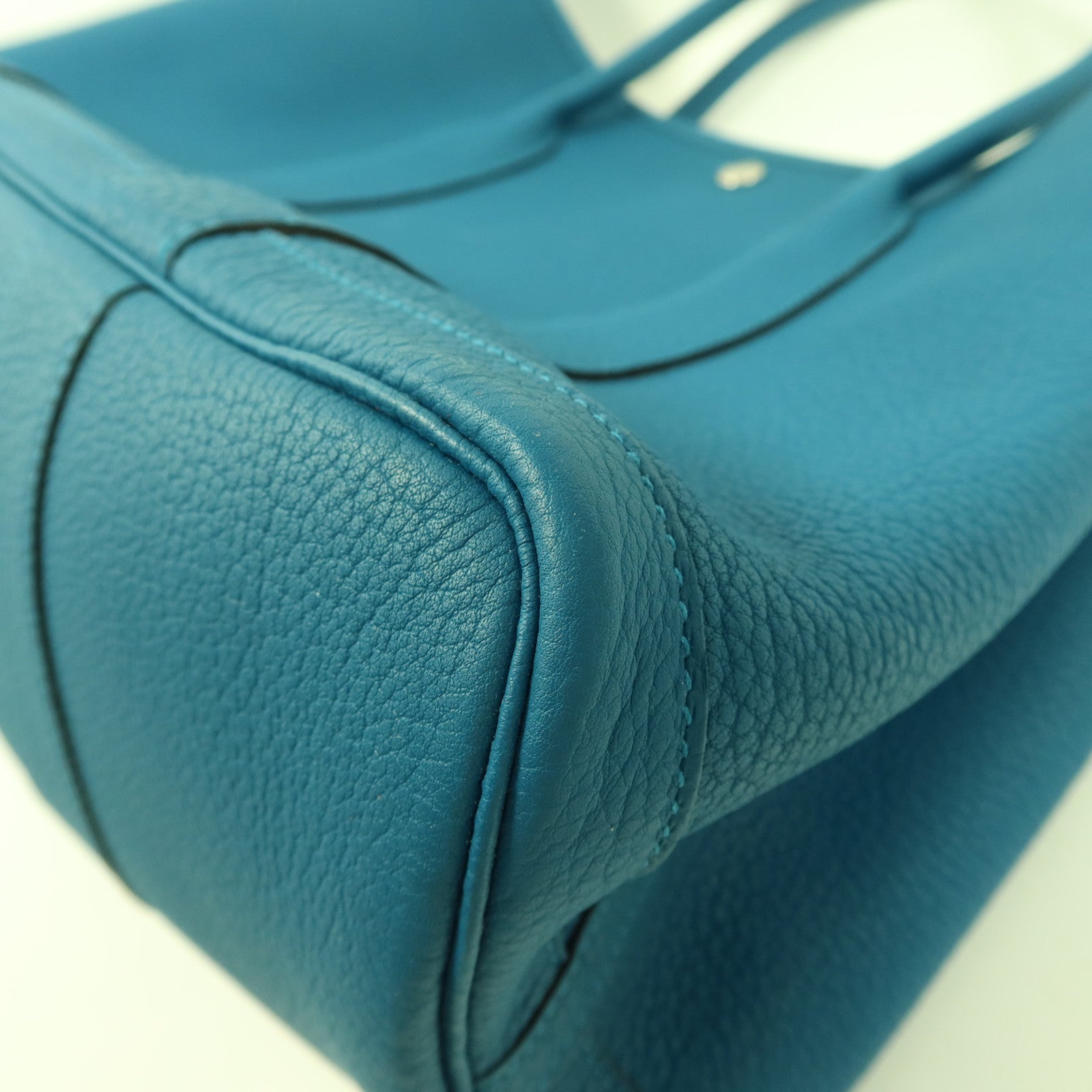 HERMES Negonda皮革Garden Party PM銀扣手挽袋Bleu Izmir