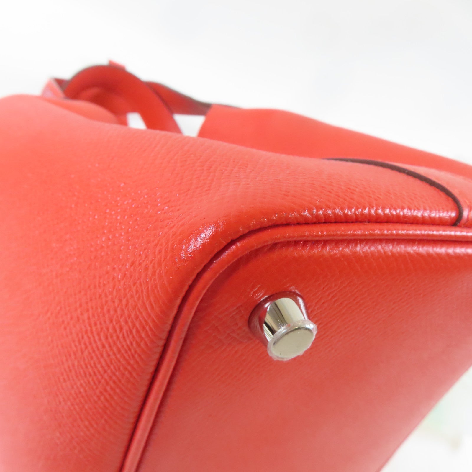 HERMES Epsom皮革Picotin PM Bucket Tote Bag銀扣手挽袋紅色