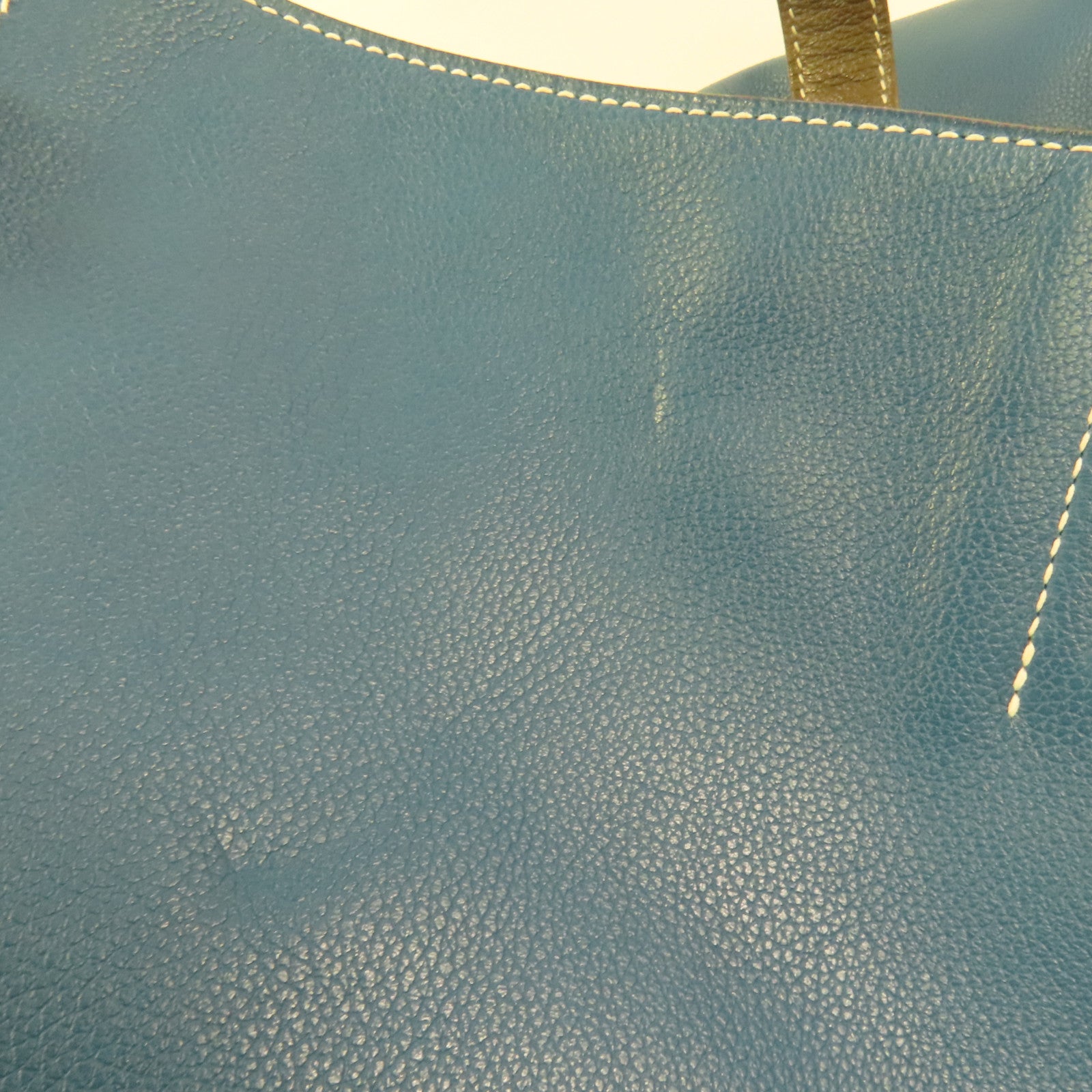 HERMES Clemence皮革Double Sens 45手挽袋Etain/Bleu Izmir