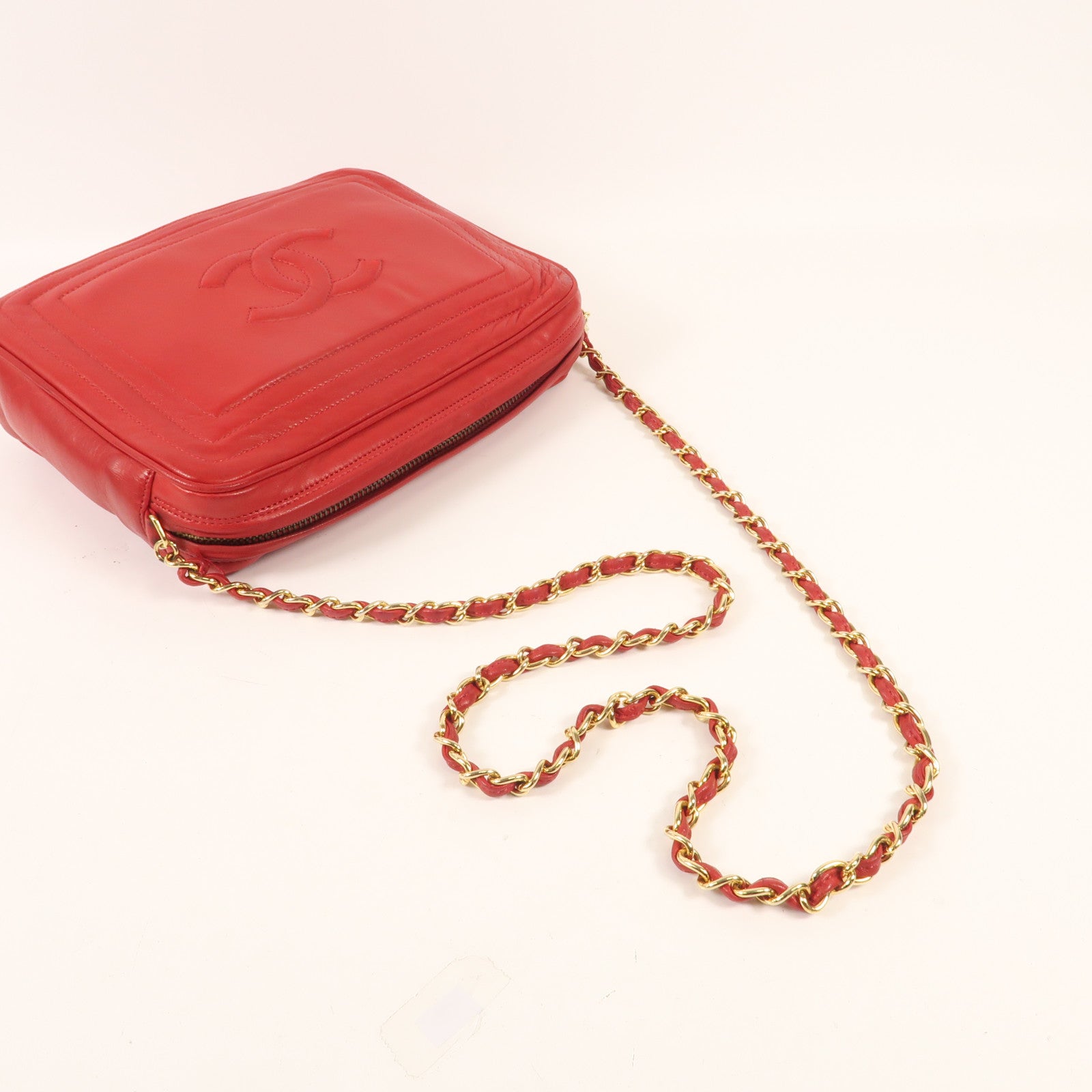 CHANEL 羊皮皮革Chain Shoulder金扣鏈帶肩背袋