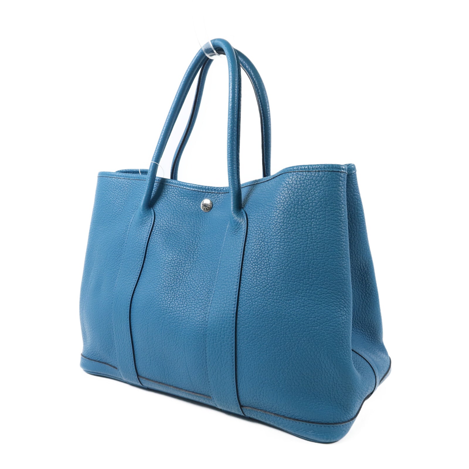 HERMES Negonda皮革Garden Party PM銀扣手挽袋Turquoise