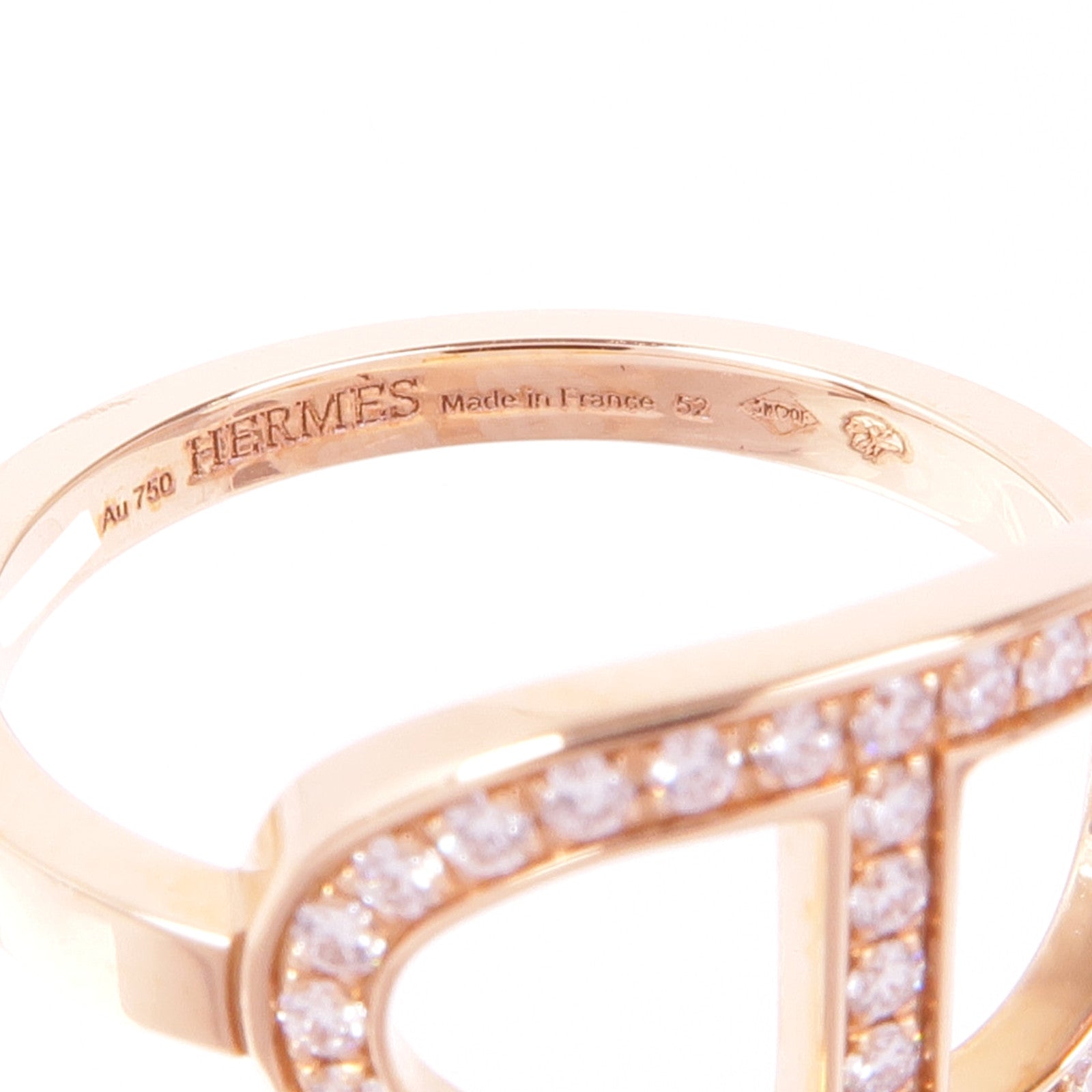 HERMES 18K玫瑰金Bague Chaine d'ancre Ring鑽石戒指Hermes#52/US#6
