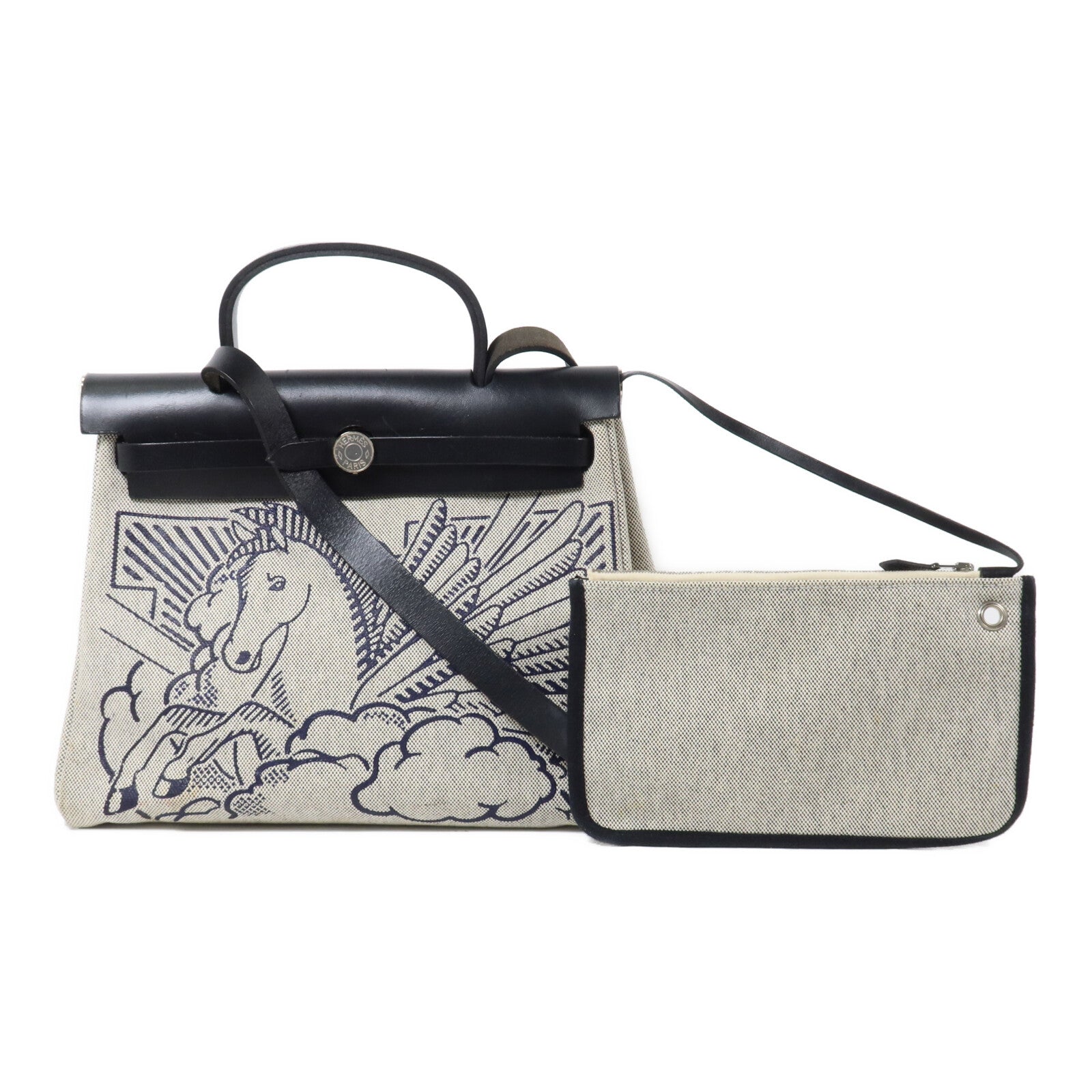 HERMES 帆布Herbag Zip Pegasus Pop PM手挽肩背兩用袋Ecru/Beige