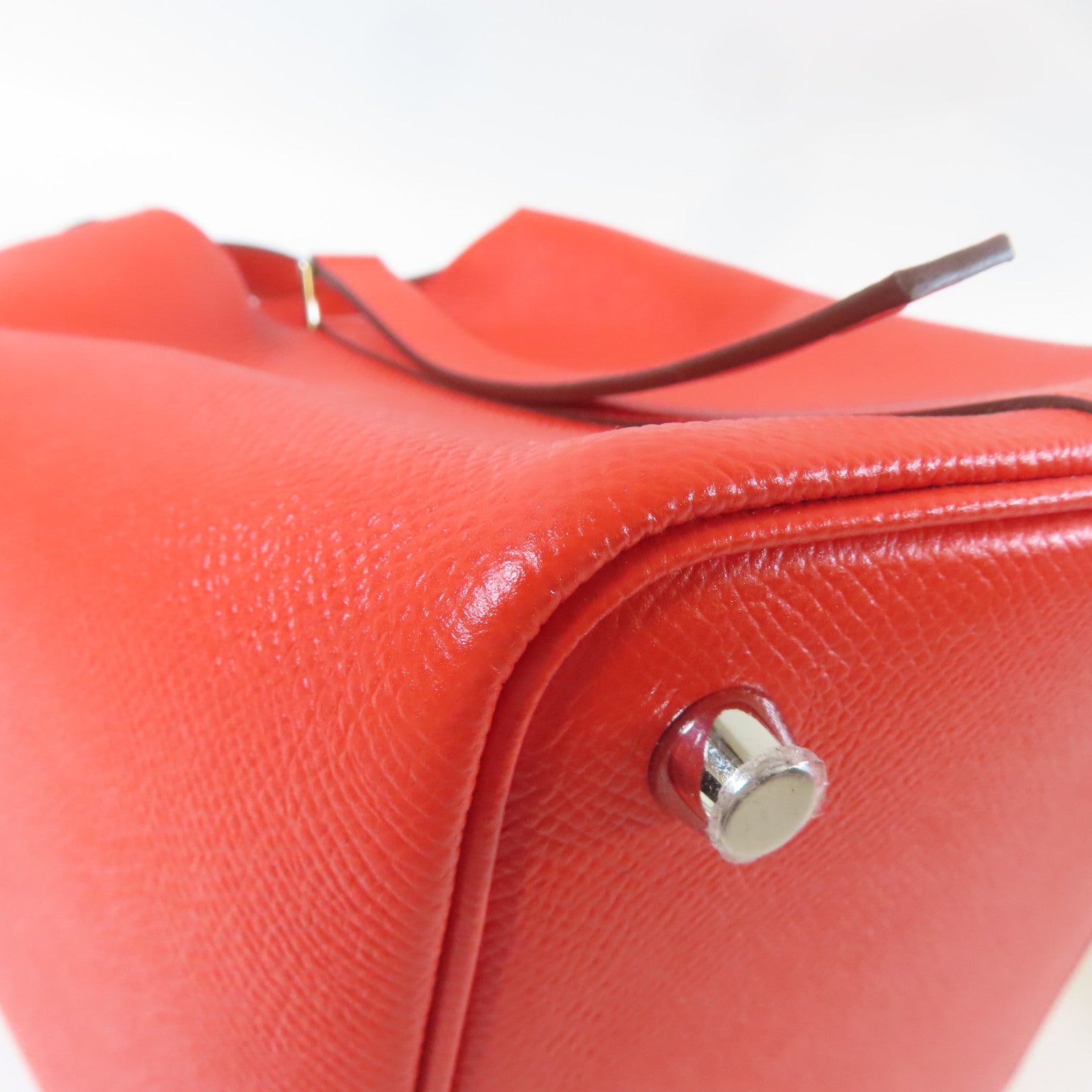 HERMES Epsom皮革Picotin PM Bucket Tote Bag銀扣手挽袋紅色