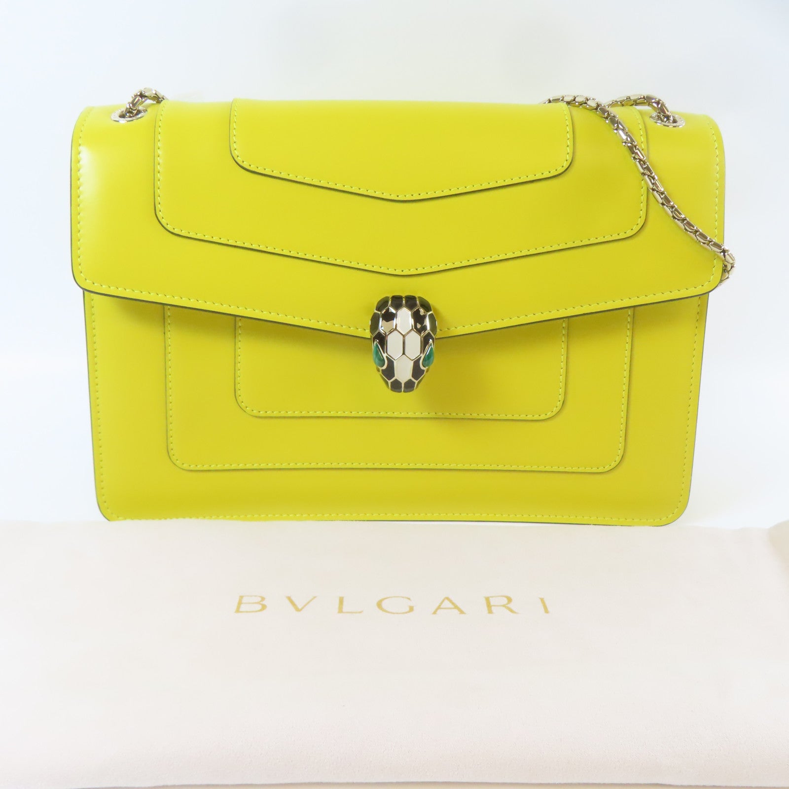 BVLGARI 牛皮皮革Serpenti金扣鏈帶肩背袋黃色