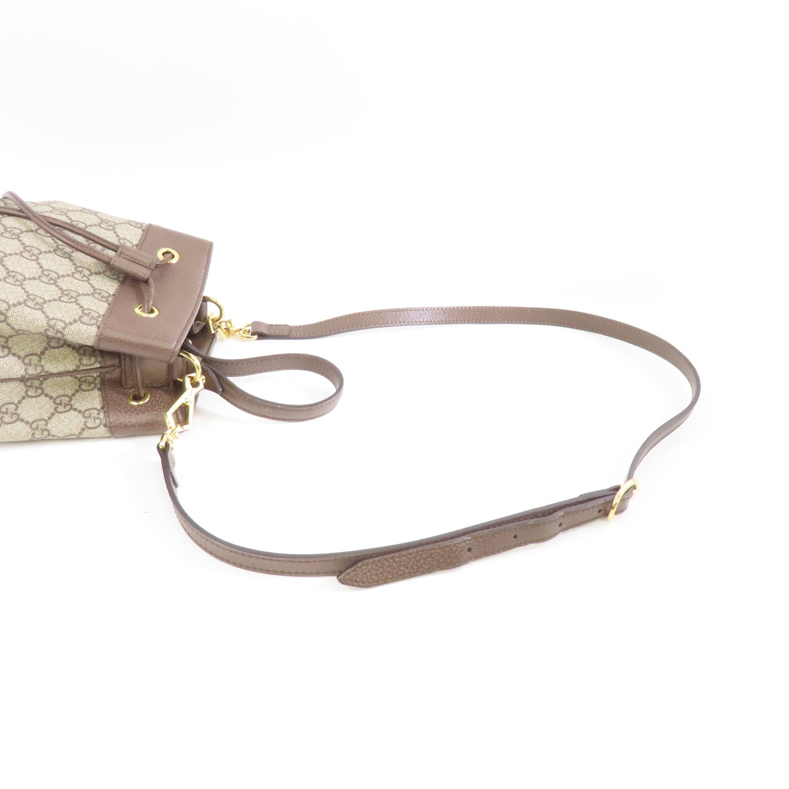 GUCCI 塗層帆布/皮革GG Ophidia Bucket Bag金扣手挽肩背兩用袋啡色