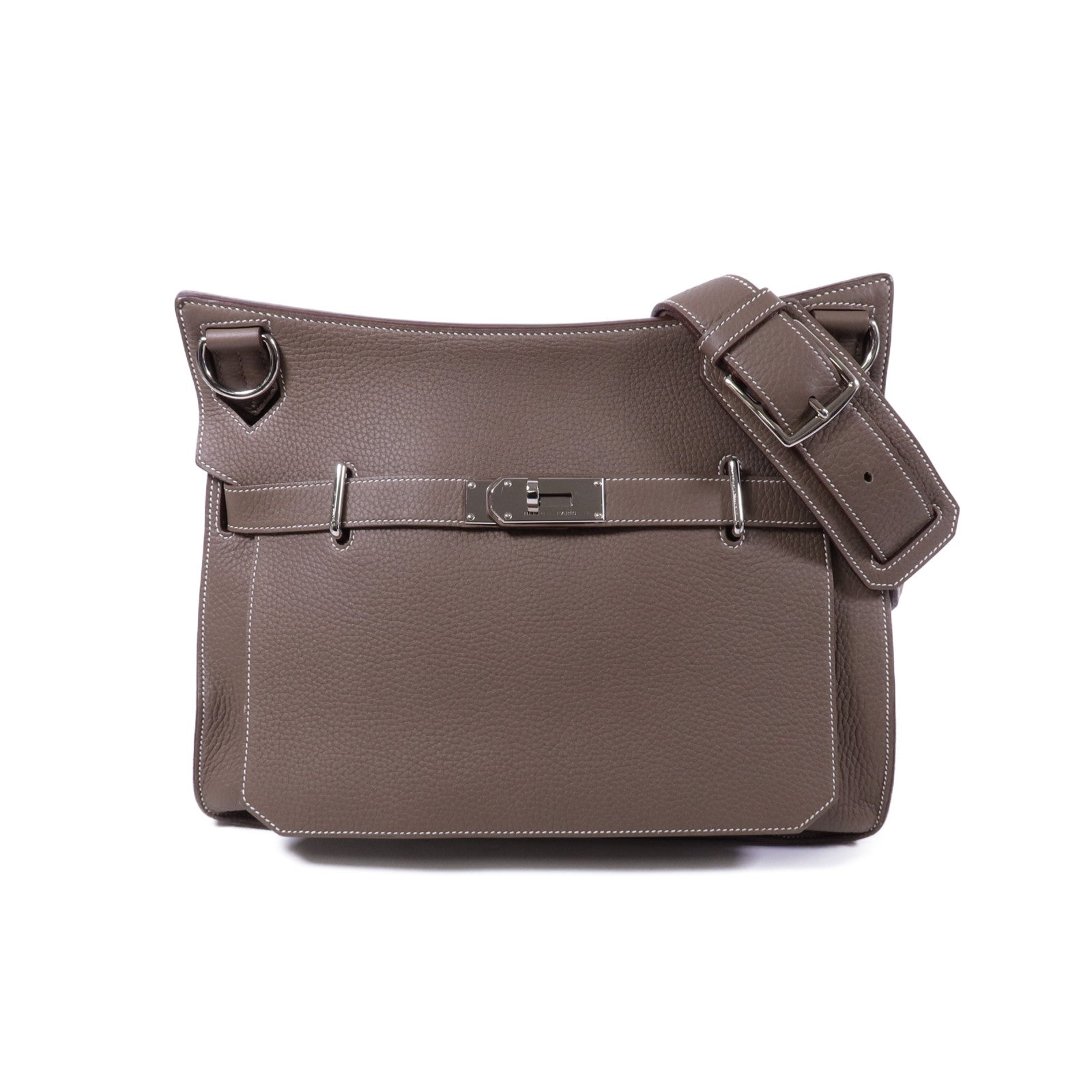 HERMES Clemence皮革Jypsiere 34銀扣肩背袋Etoupe