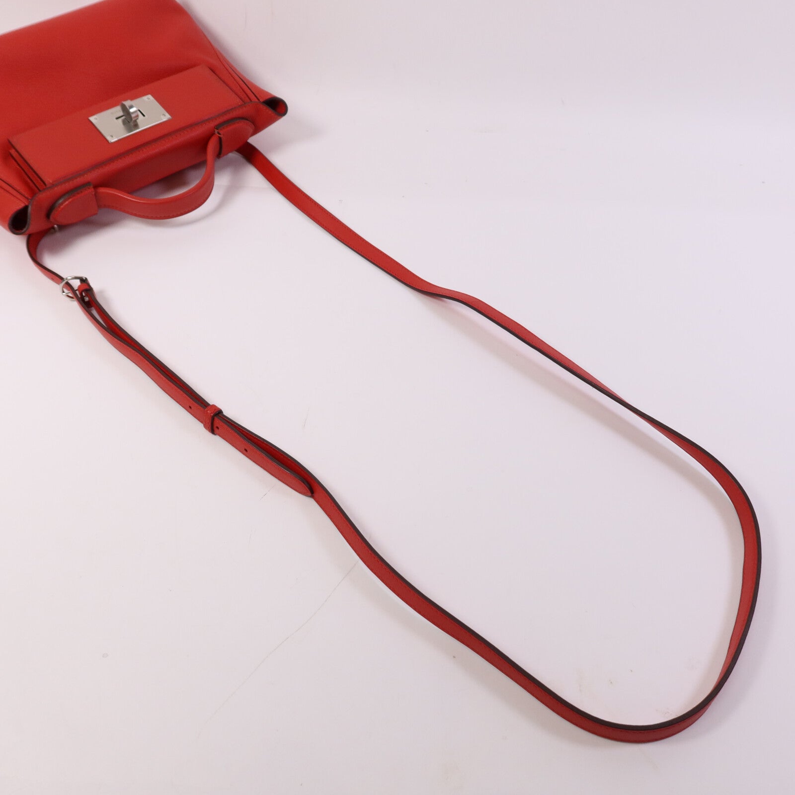 HERMES Evercolor/Swift皮革24/24 Mini銀扣手挽肩背兩用袋Rouge Piment