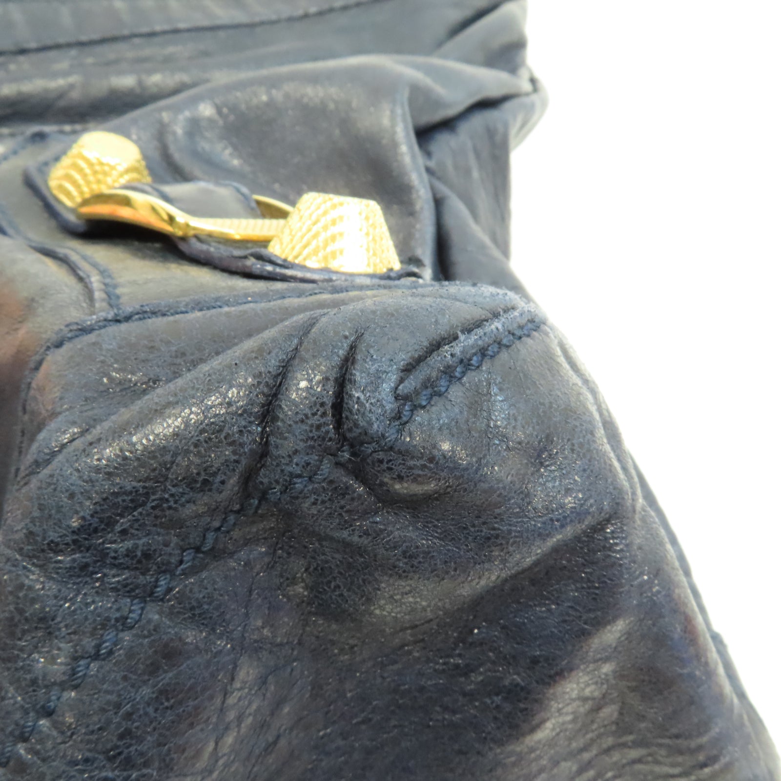 BALENCIAGA 牛皮皮革Gaint Day金扣肩背袋藍色