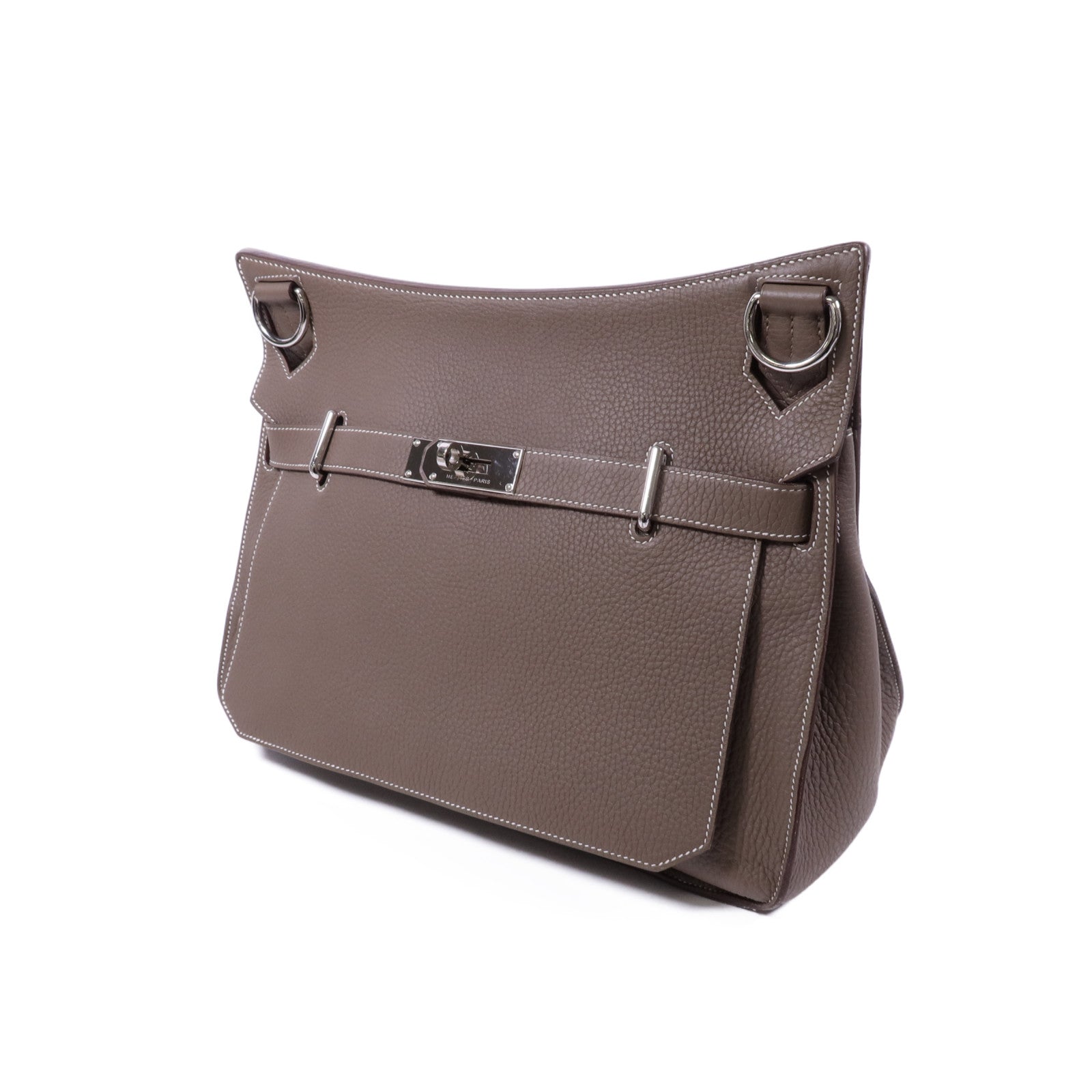 HERMES Clemence皮革Jypsiere 34銀扣肩背袋Etoupe