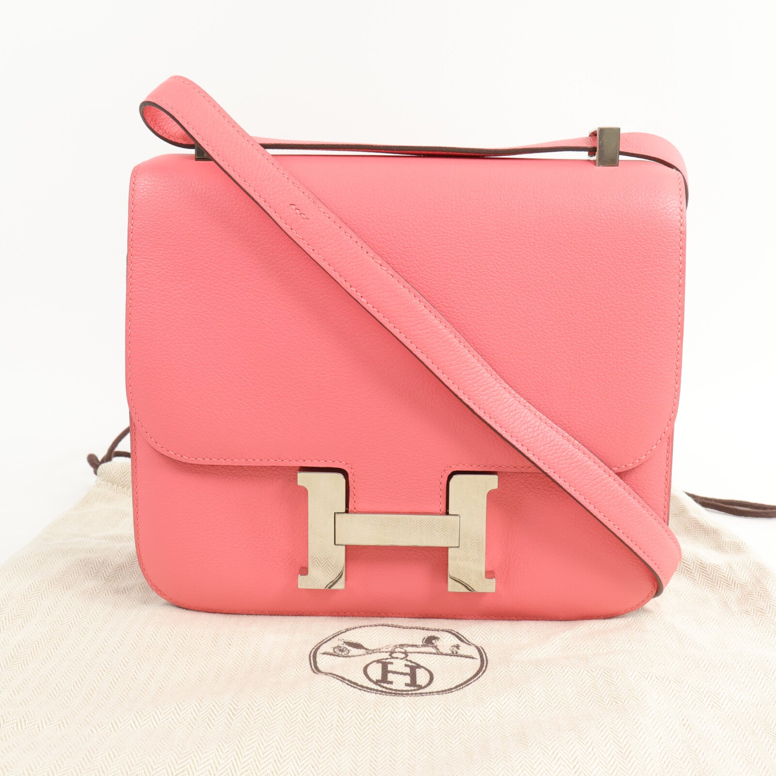 HERMES Evercolor皮革Constance 24肩背袋Rose Azalee