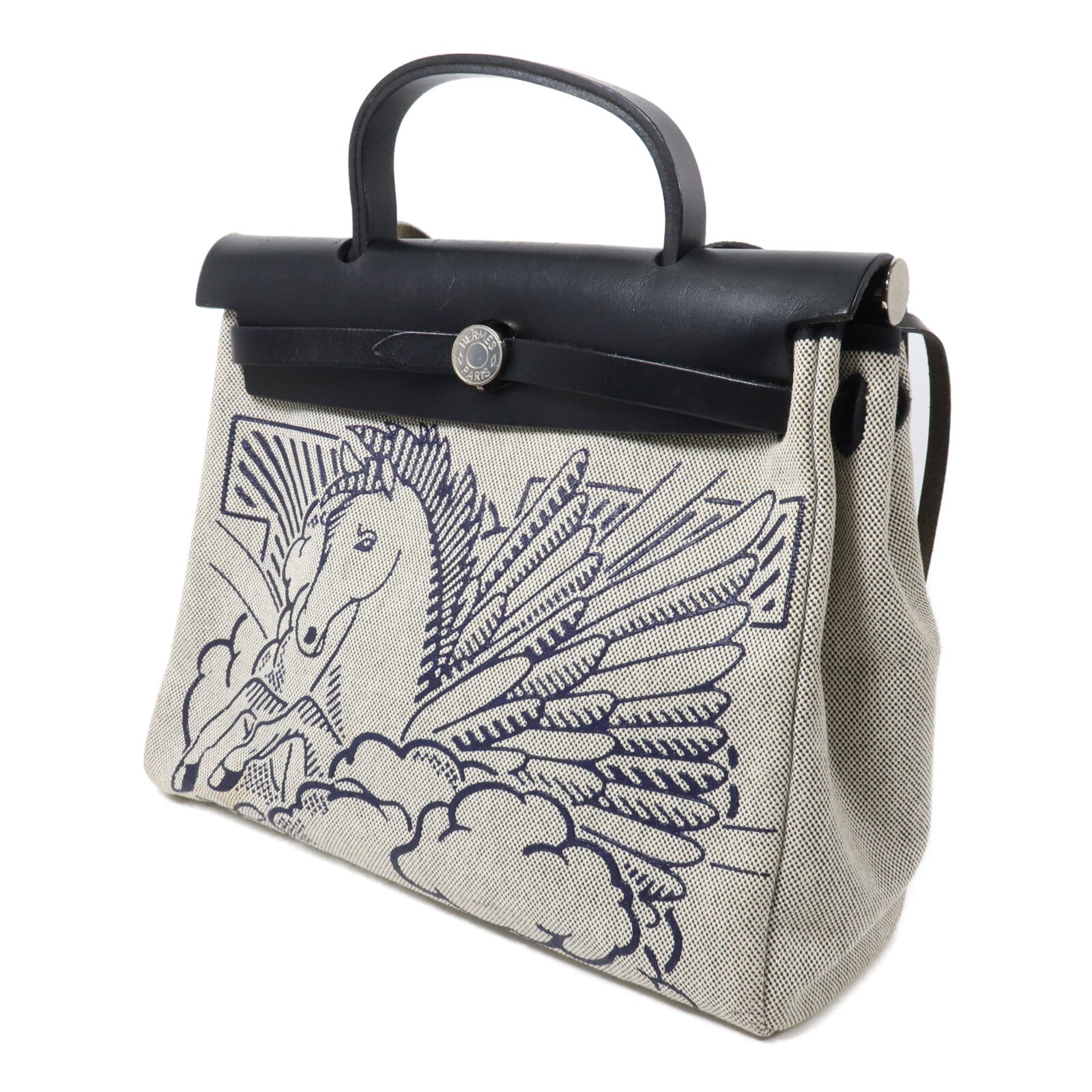 HERMES 帆布Herbag Zip Pegasus Pop PM手挽肩背兩用袋Ecru/Beige