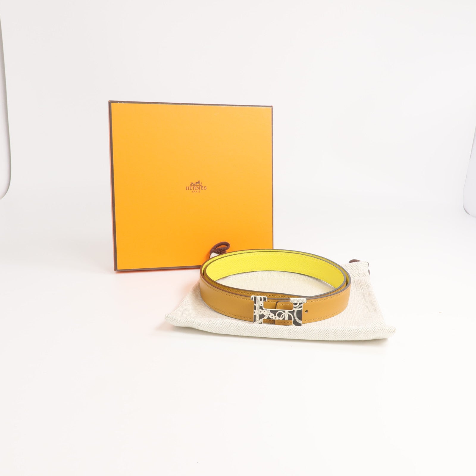 HERMES Swift/Epsom皮革Belt腰帶Biscuit/Jaune Citron