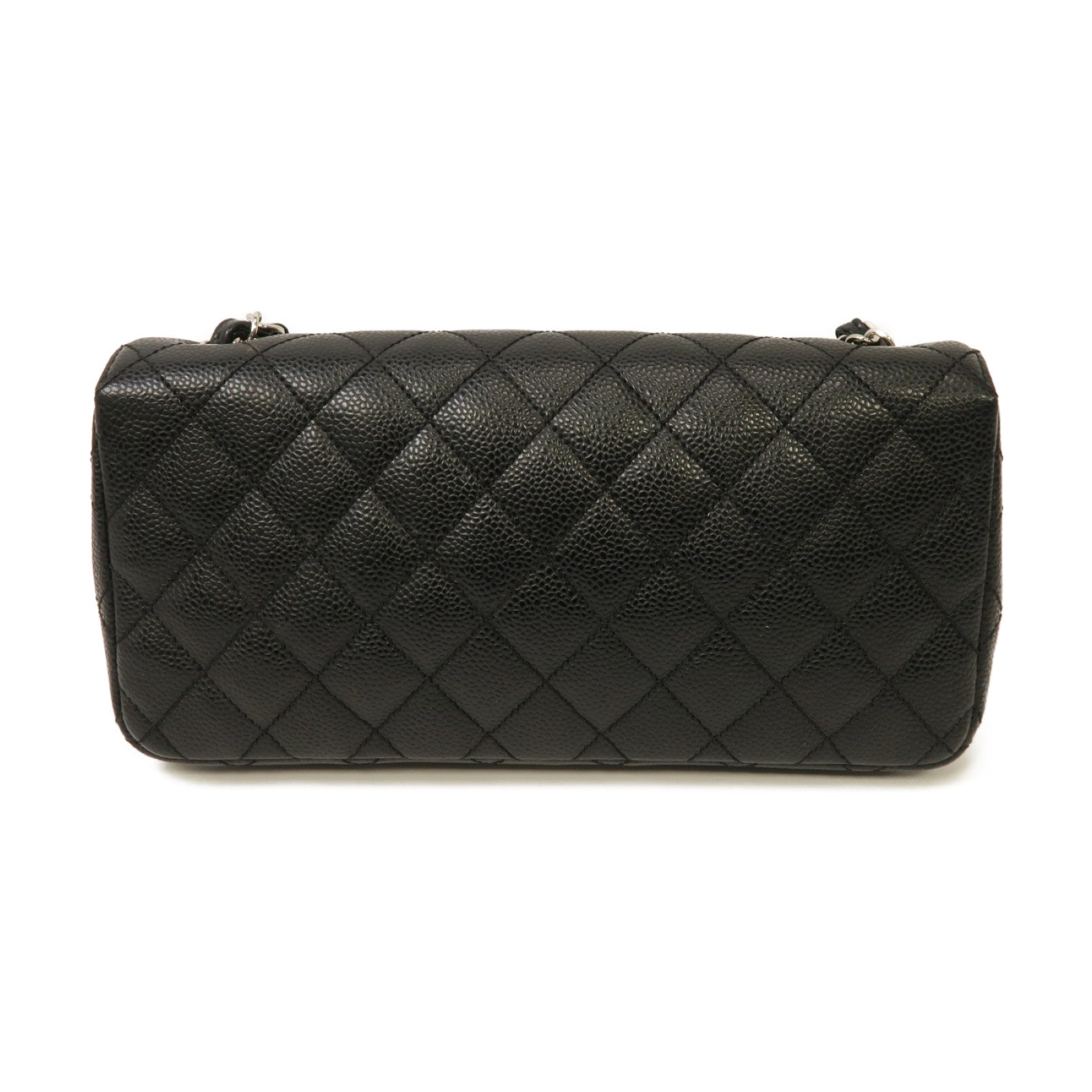 CHANEL 菱格Caviar皮革Chain Shoulder銀扣鏈帶肩背袋黑色