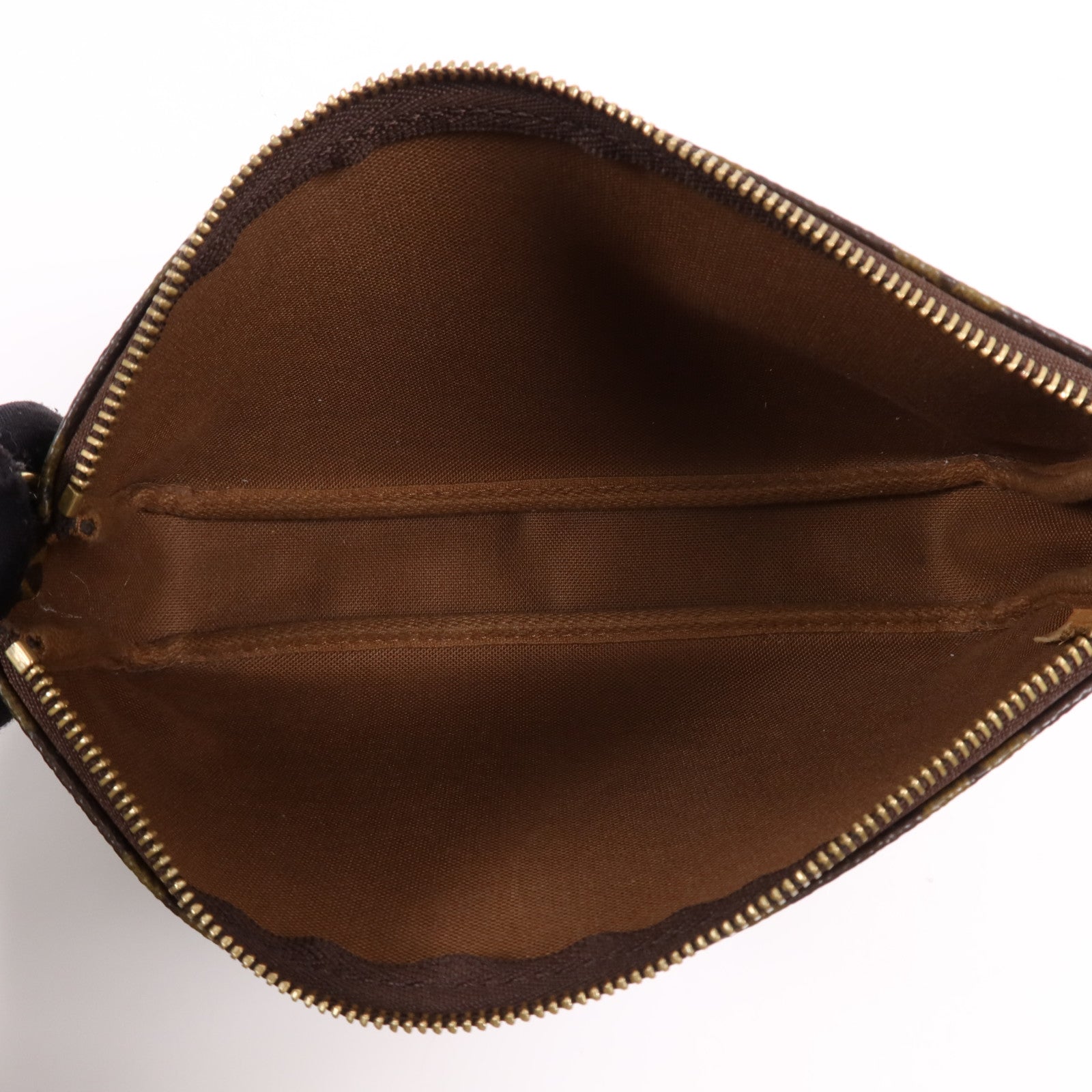 LOUIS VUITTON Monogram Pochette Accessoires金扣手挽袋棕色