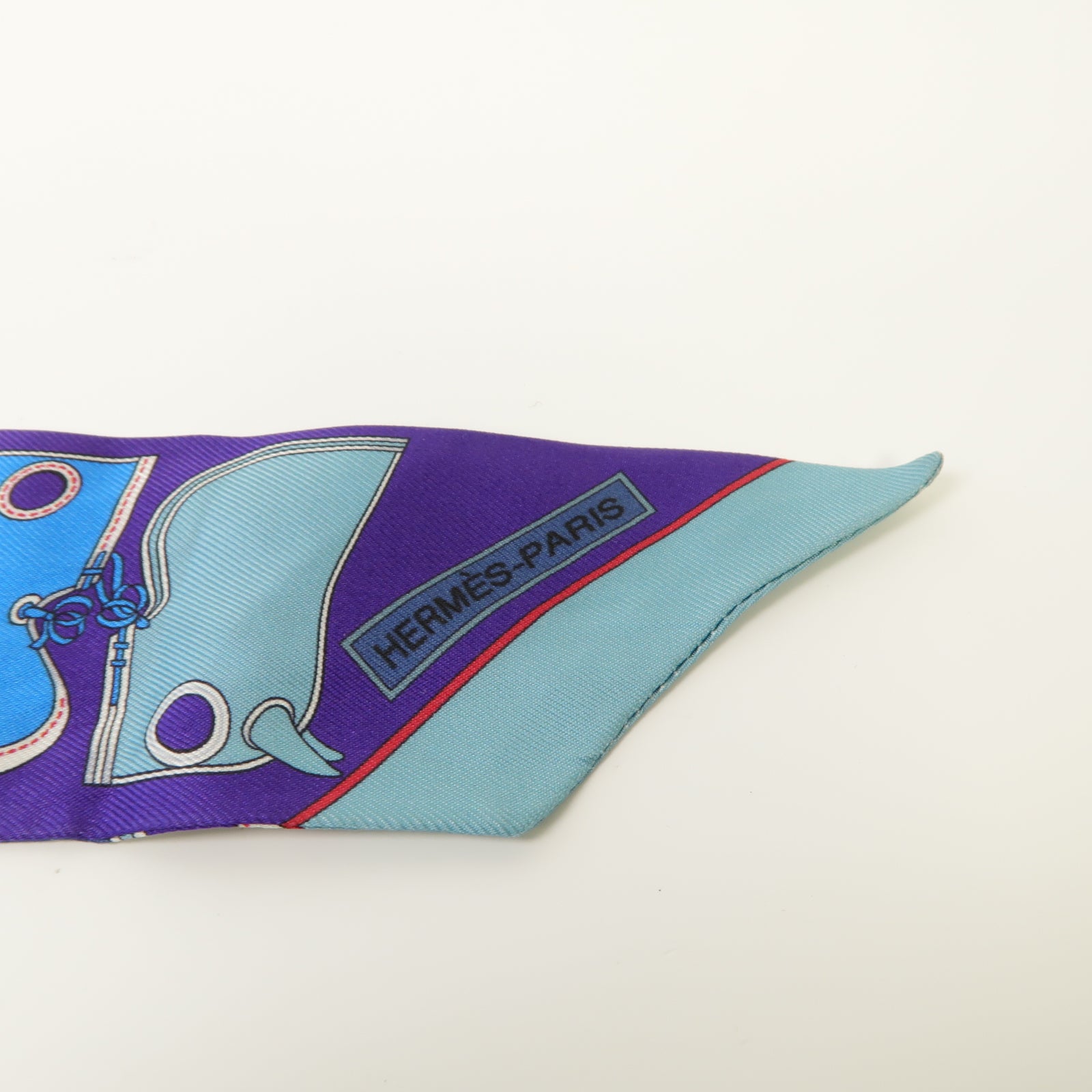 HERMES 【激減優惠】絲質Twilly絲巾藍色/紫色
