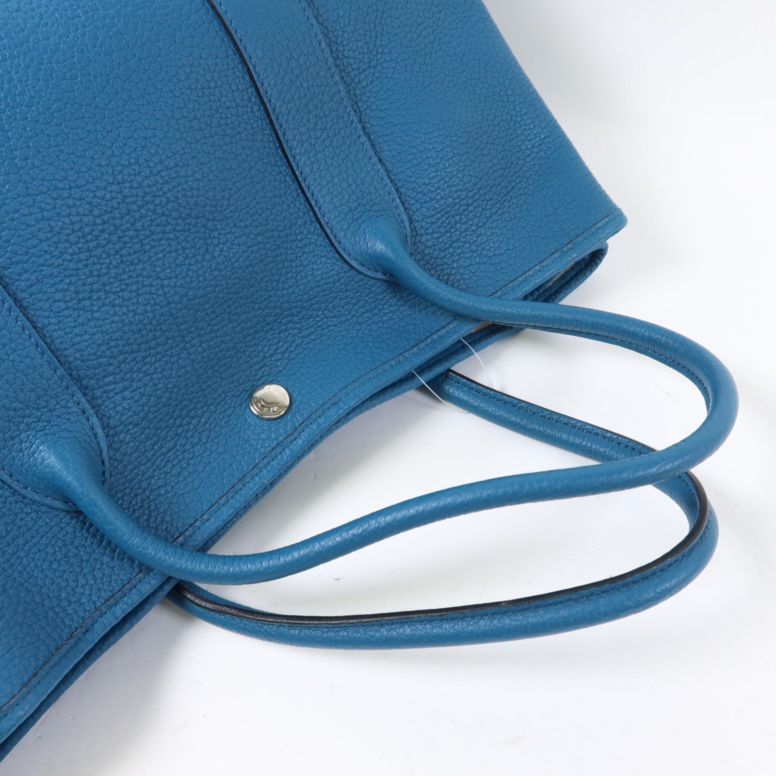 HERMES Negonda皮革Garden Party PM銀扣手挽袋Turquoise