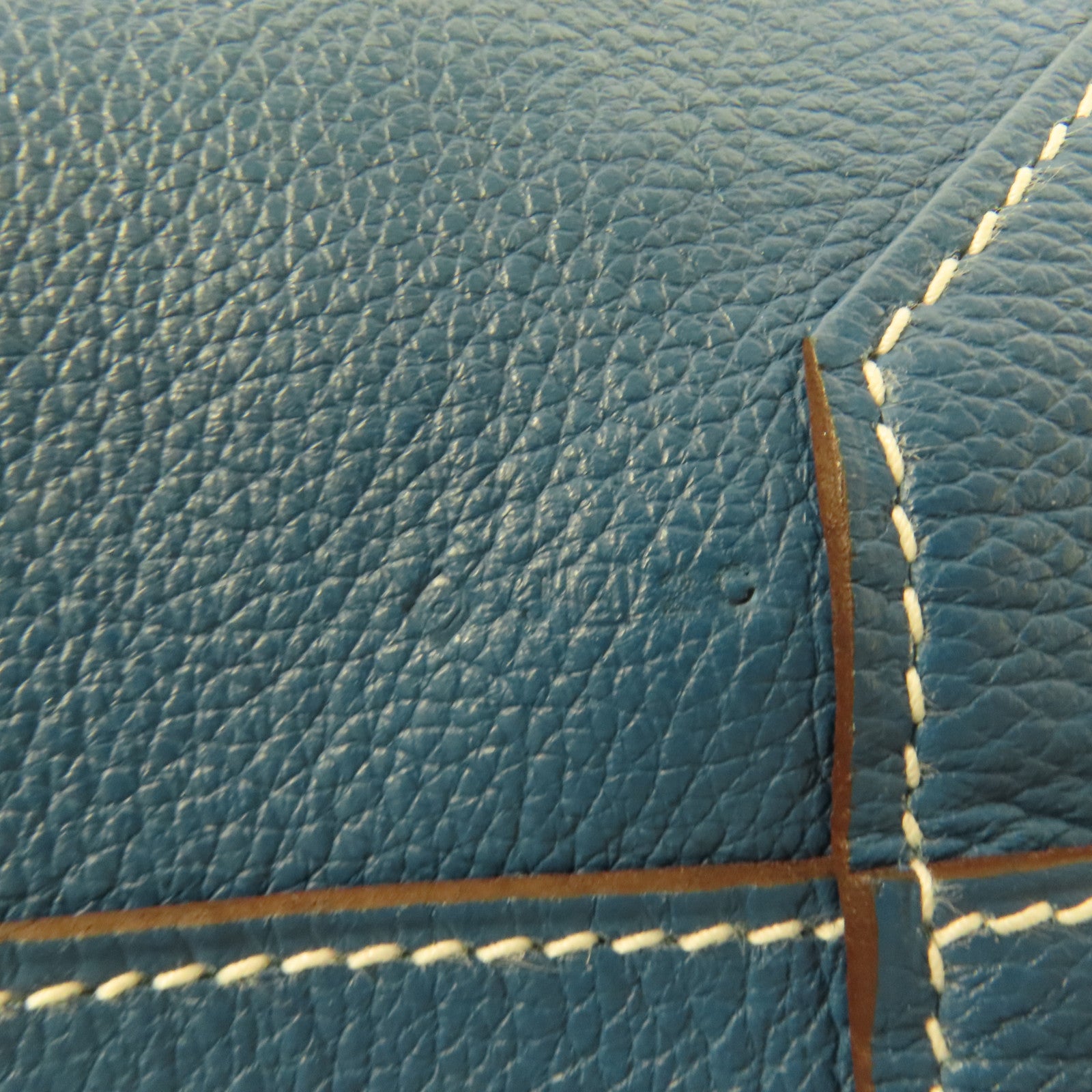 HERMES Clemence皮革Double Sens 45手挽袋Etain/Bleu Izmir