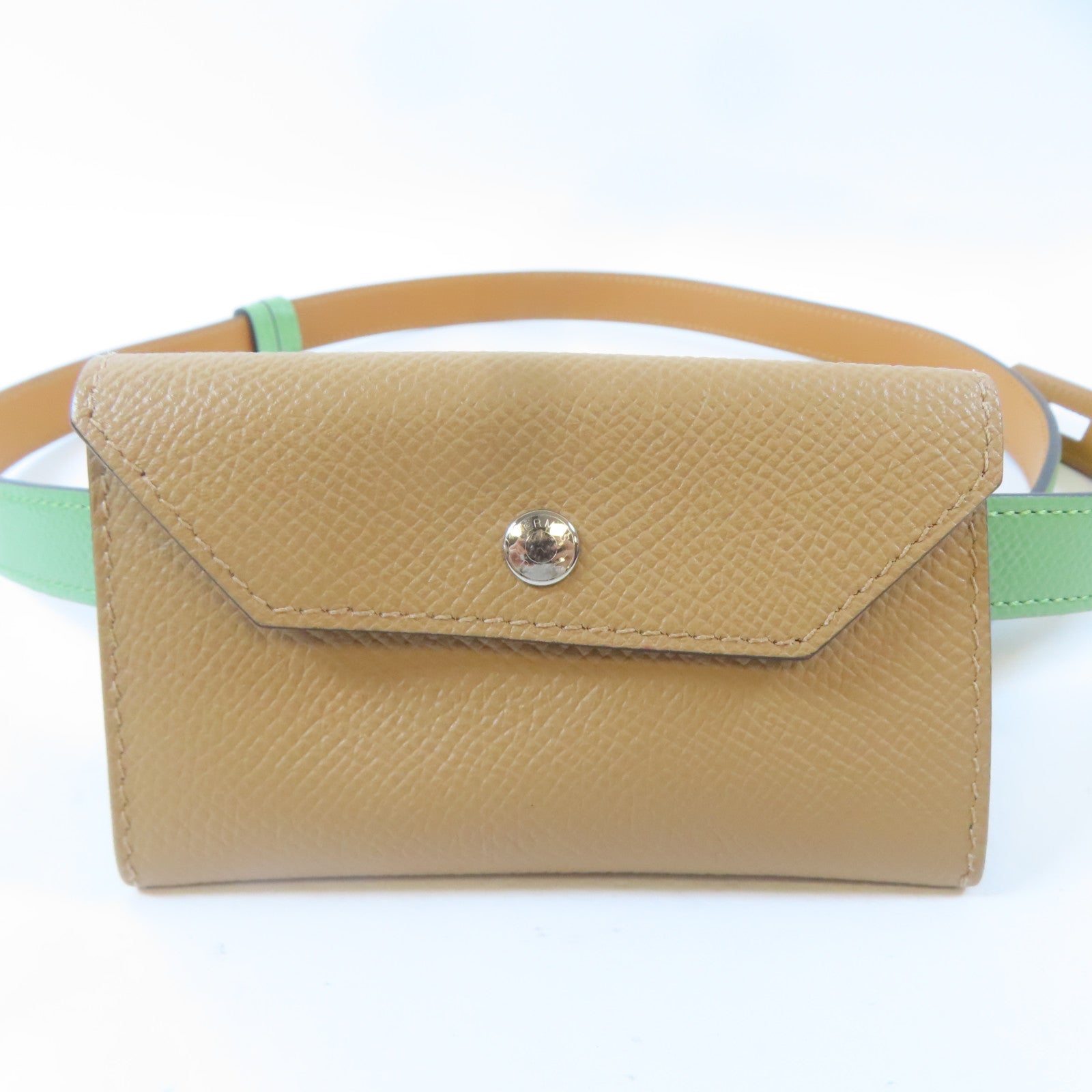 HERMES Epsom皮革Kelly Pocket 18 Belt銀扣皮帶Vert Criquet/綠色