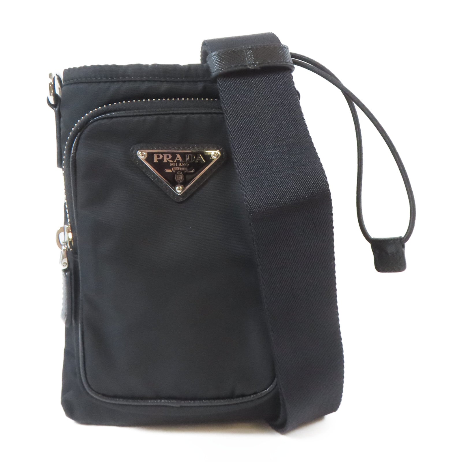 PRADA 尼龍Shoulder Bag銀扣肩背袋黑色