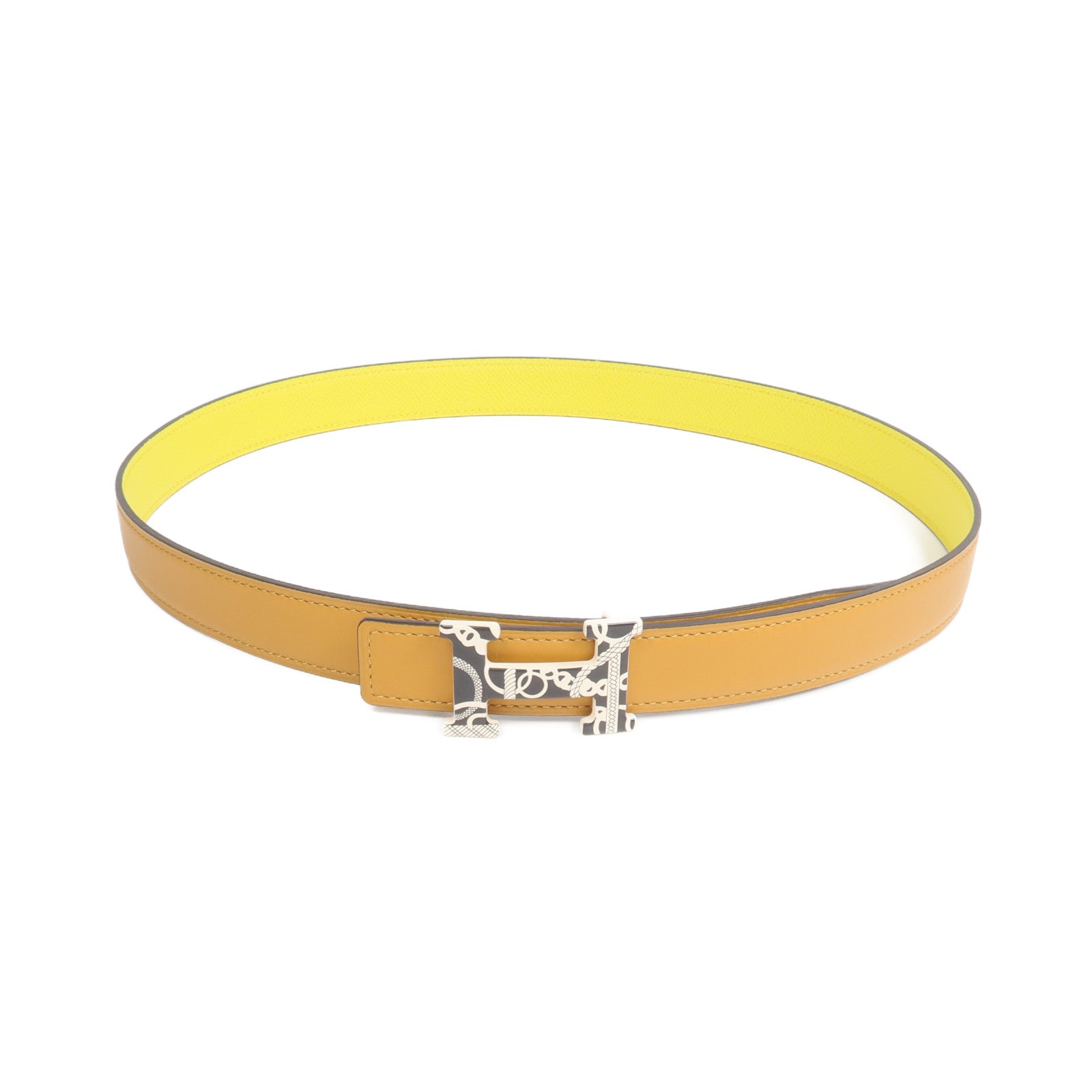 HERMES Swift/Epsom皮革Belt腰帶Biscuit/Jaune Citron