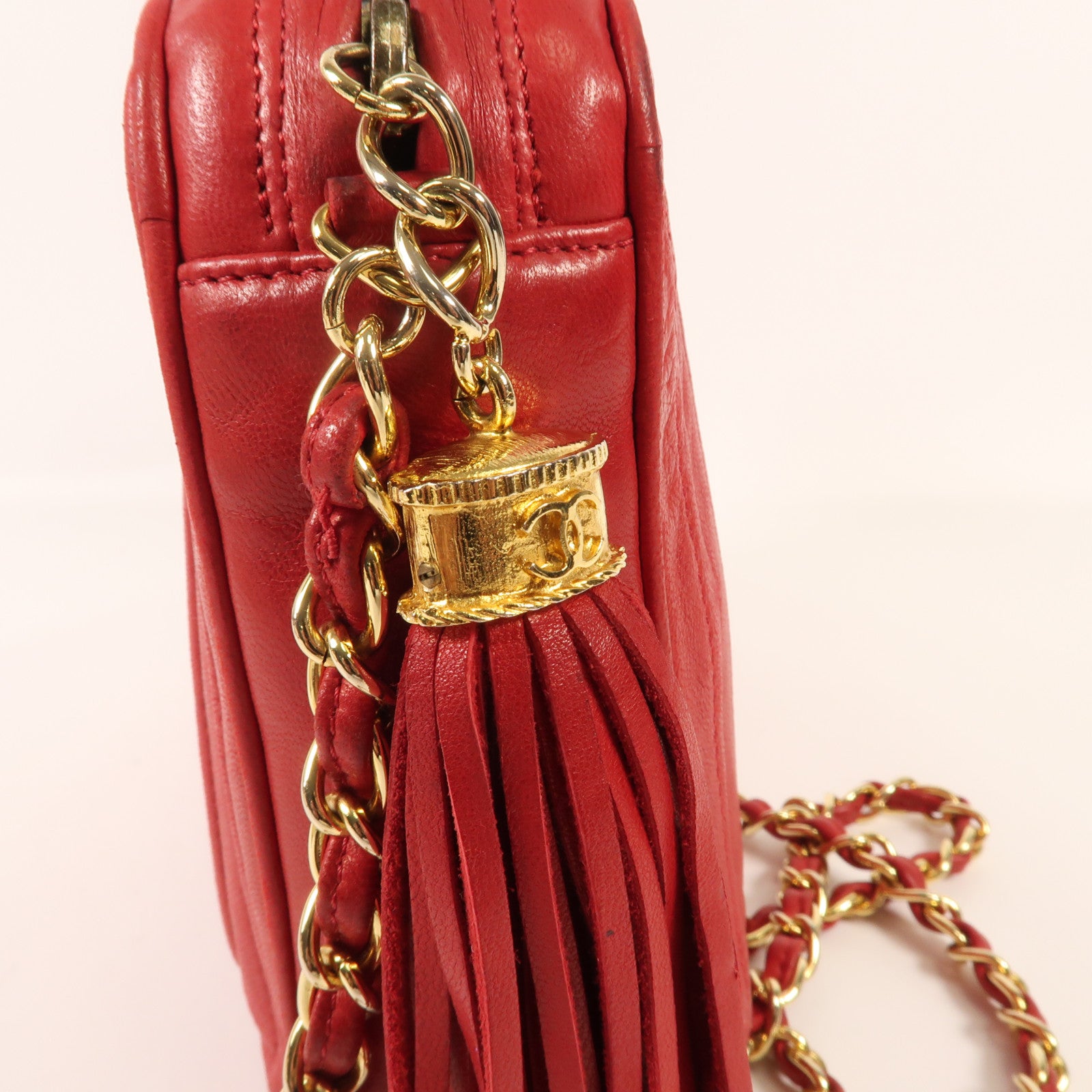 CHANEL 羊皮皮革Chain Shoulder金扣鏈帶肩背袋