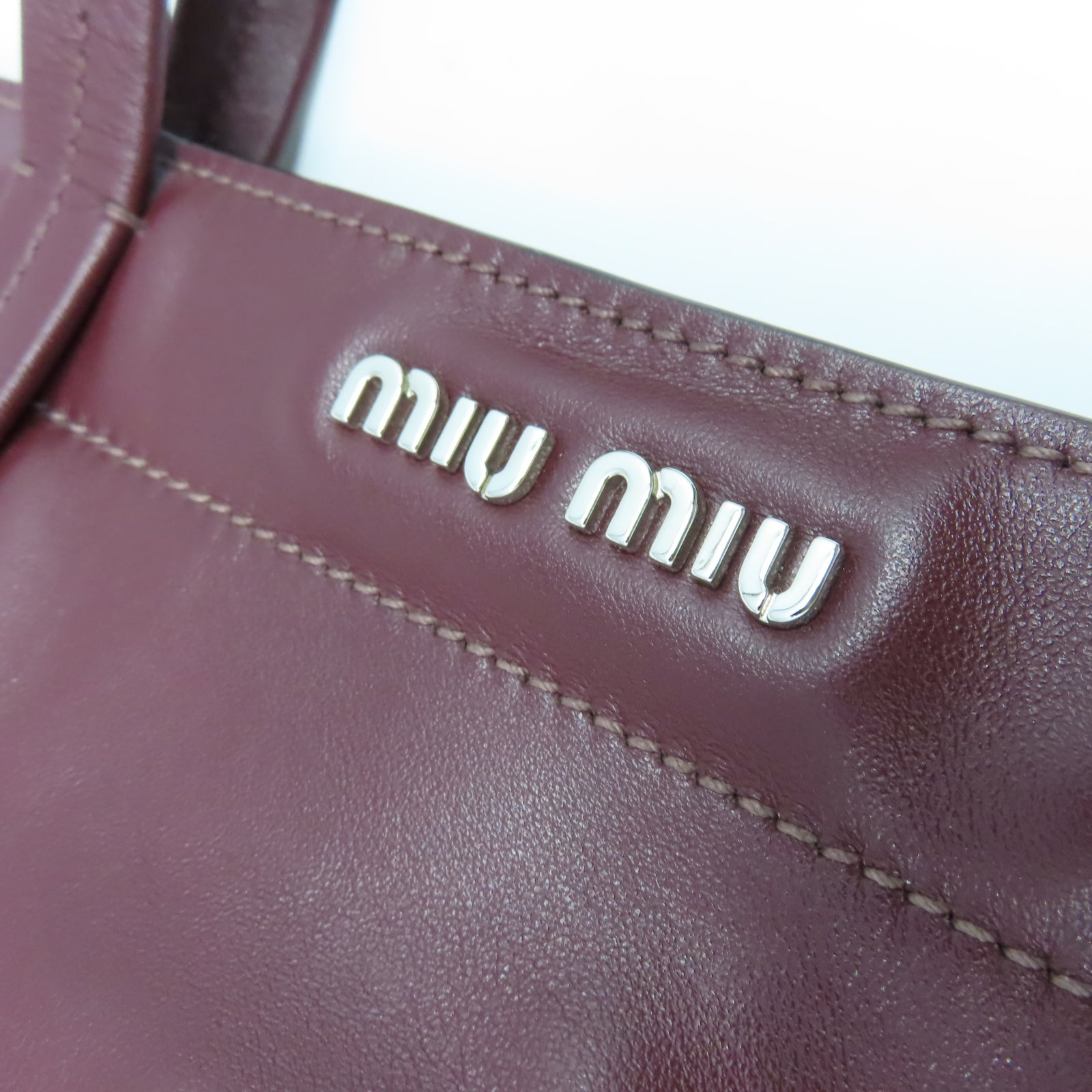 Miu Miu 【清倉大減價】羊皮皮革Tote Bag銀扣手挽袋紅色