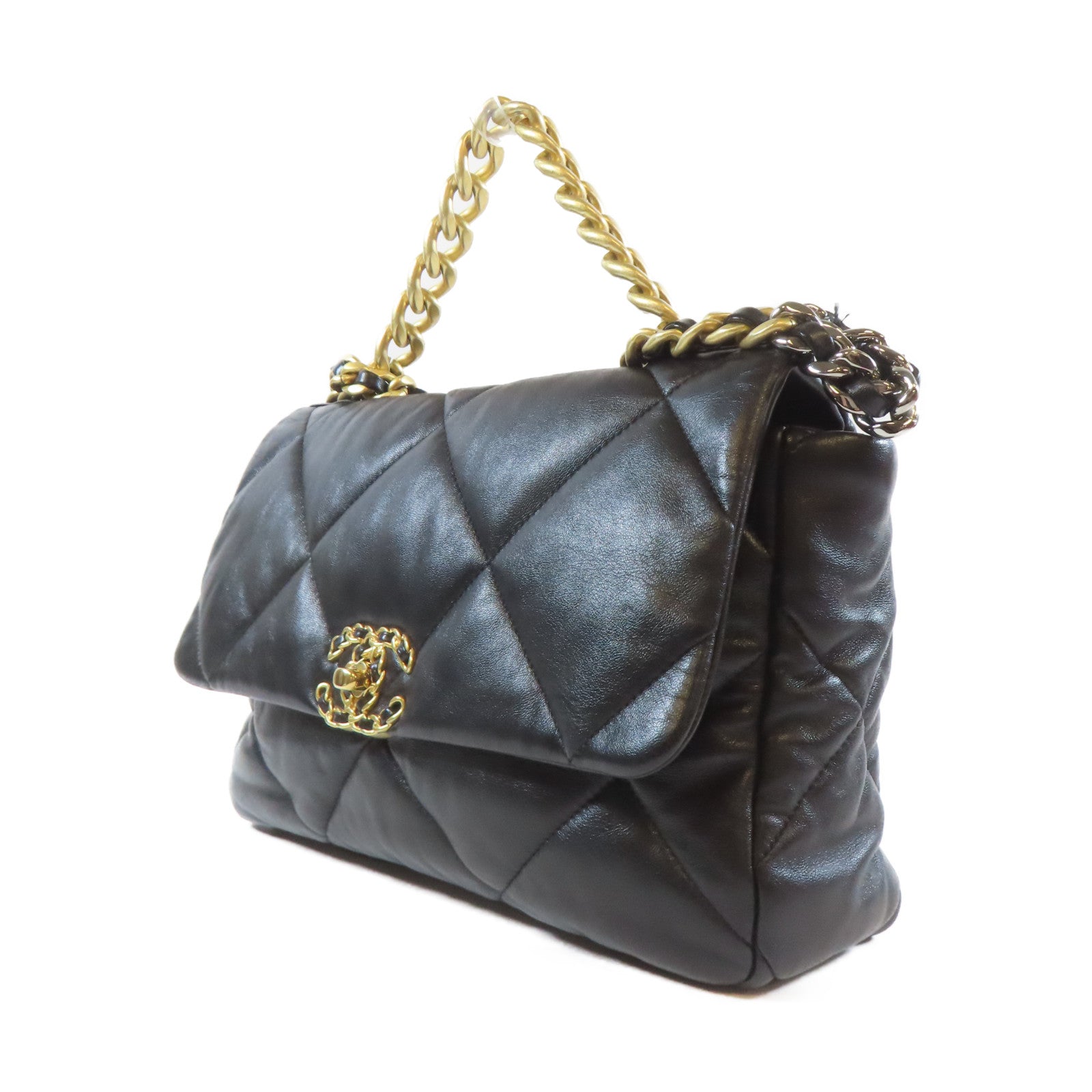 CHANEL 【激減優惠】菱格羊皮皮革C19 Large Chain Shoulder Bag金扣手挽肩背兩用袋黑色