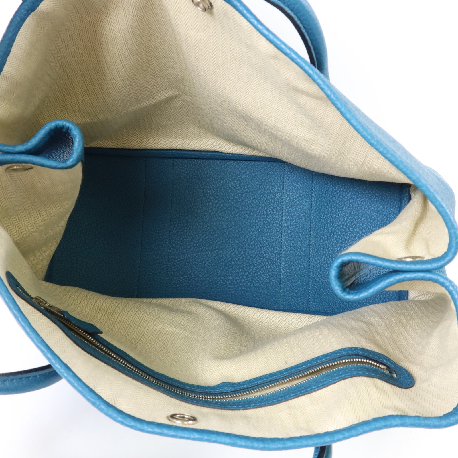 HERMES Negonda皮革Garden Party PM銀扣手挽袋Turquoise